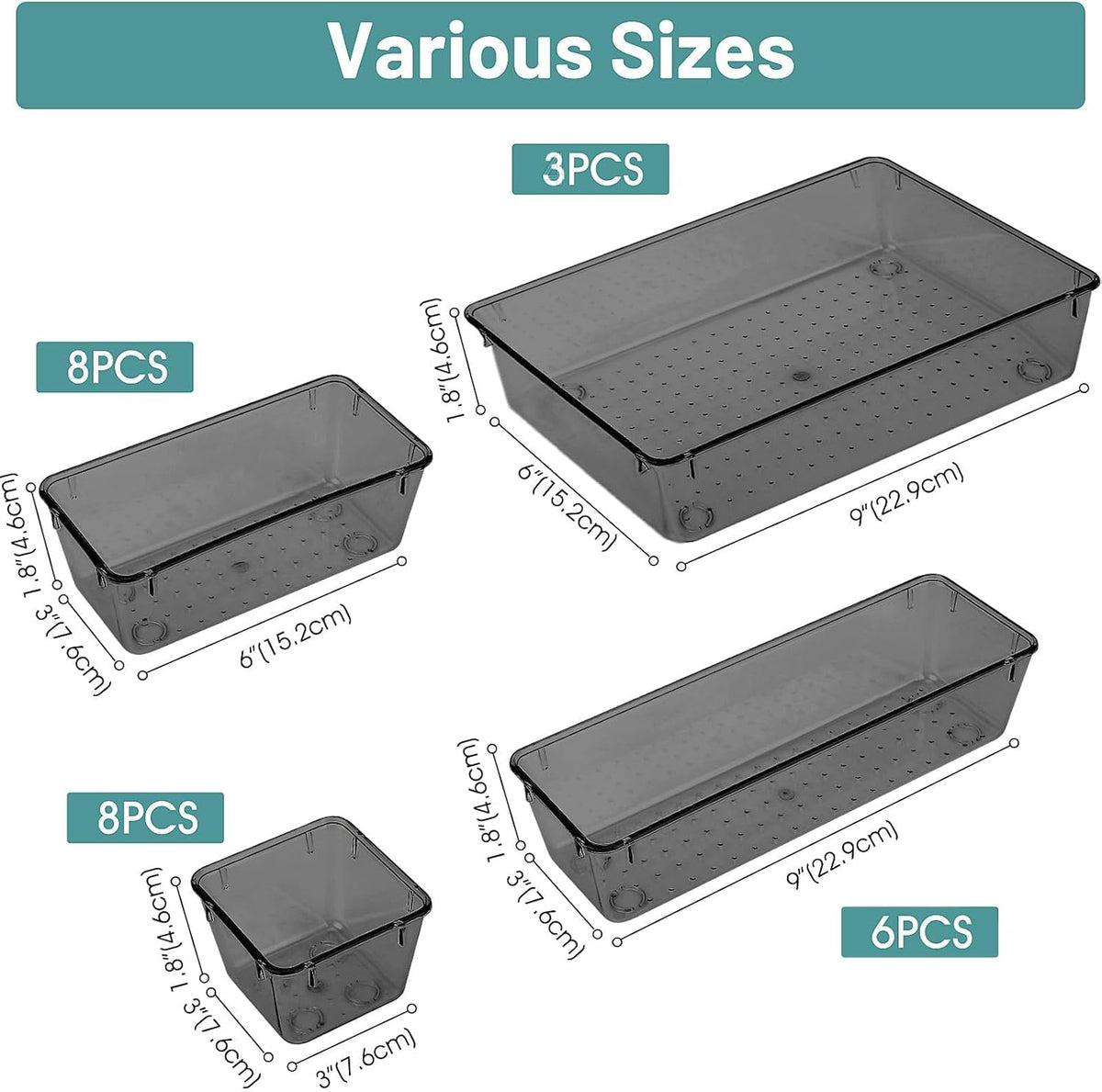 WOWBOX 25 PCS Plastic Drawer Organizer Set, Desk Drawer Divider Organizers and Storage Bins for