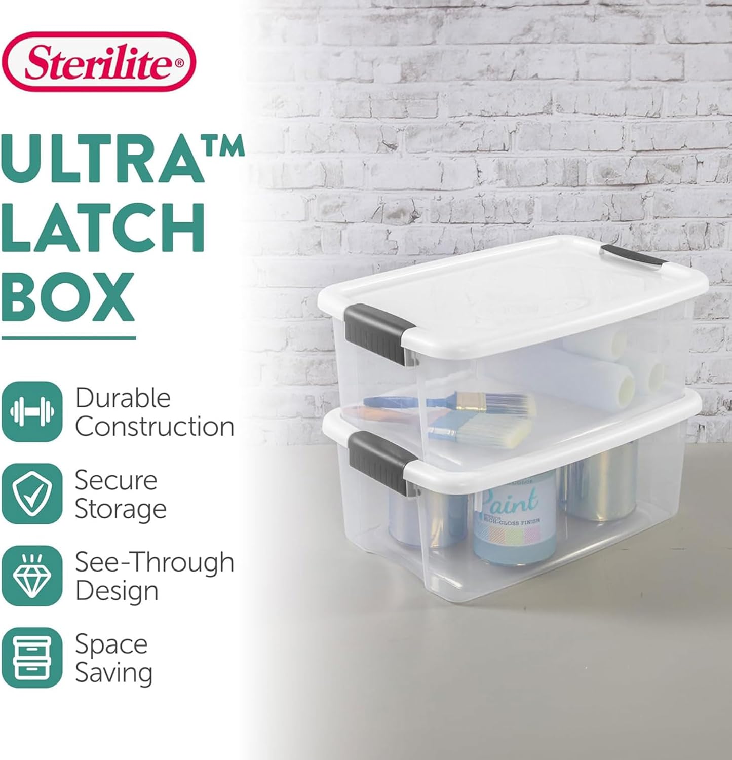 Sterilite 18-Pack Ultra Latching Box, Storage Bins with Lids, Clear Plastic, 18 Quart - Heavy-Duty