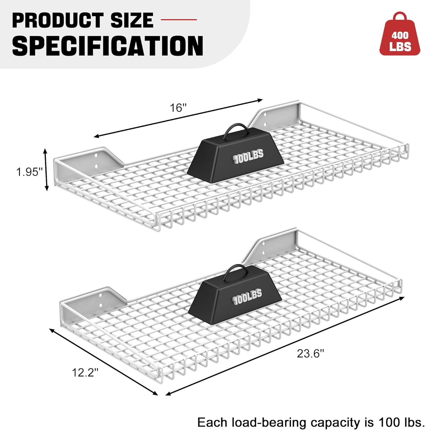 Ultrawall Wall Mounted Storage Shelf for Garage, 4 Pack Metal Shelf Rack, Heavy-Duty Wall Organizer