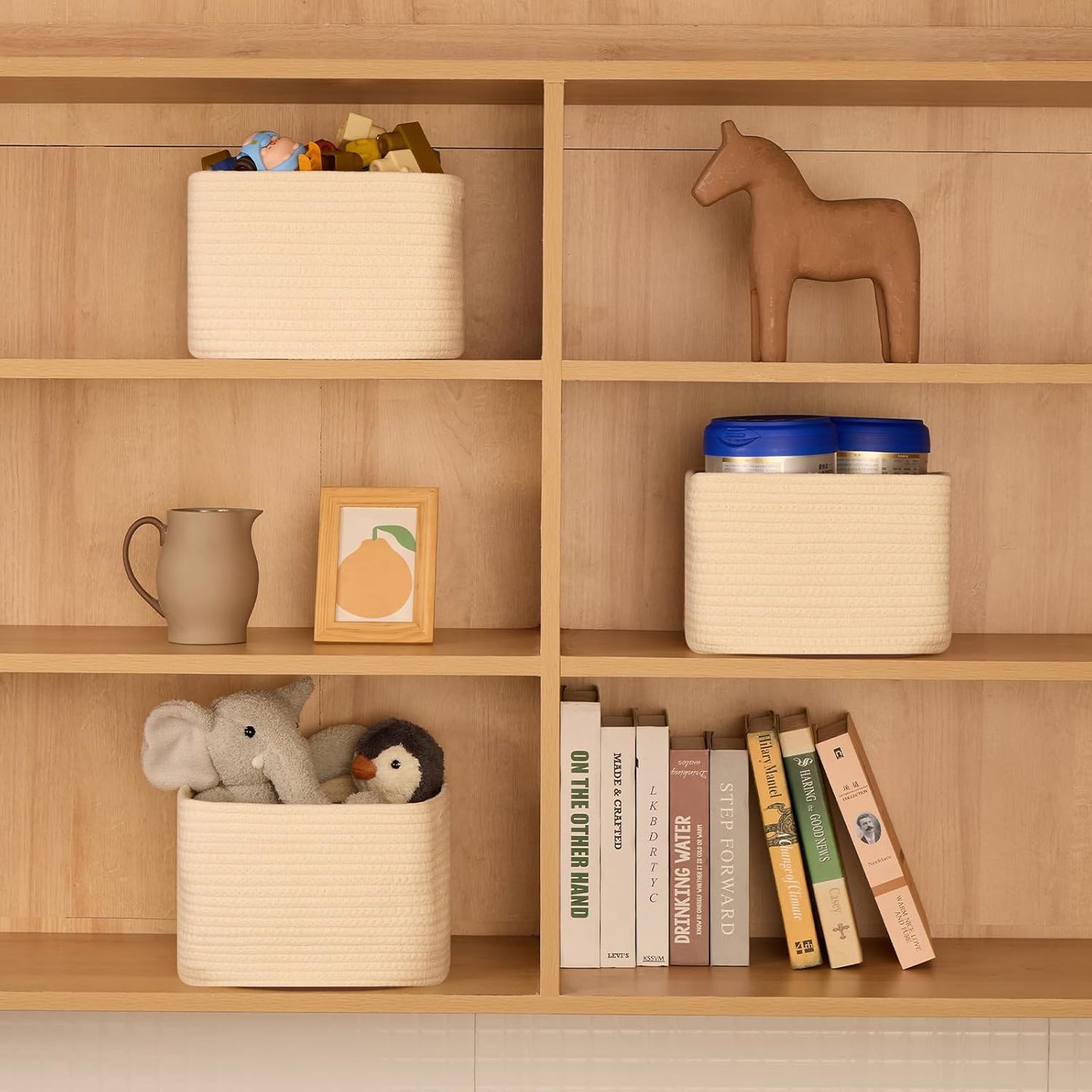 Small Organizing Baskets for Cubes Shelf, 9.7x9.7x7.1 Inch Rope Woven Storage Bins for Nursery