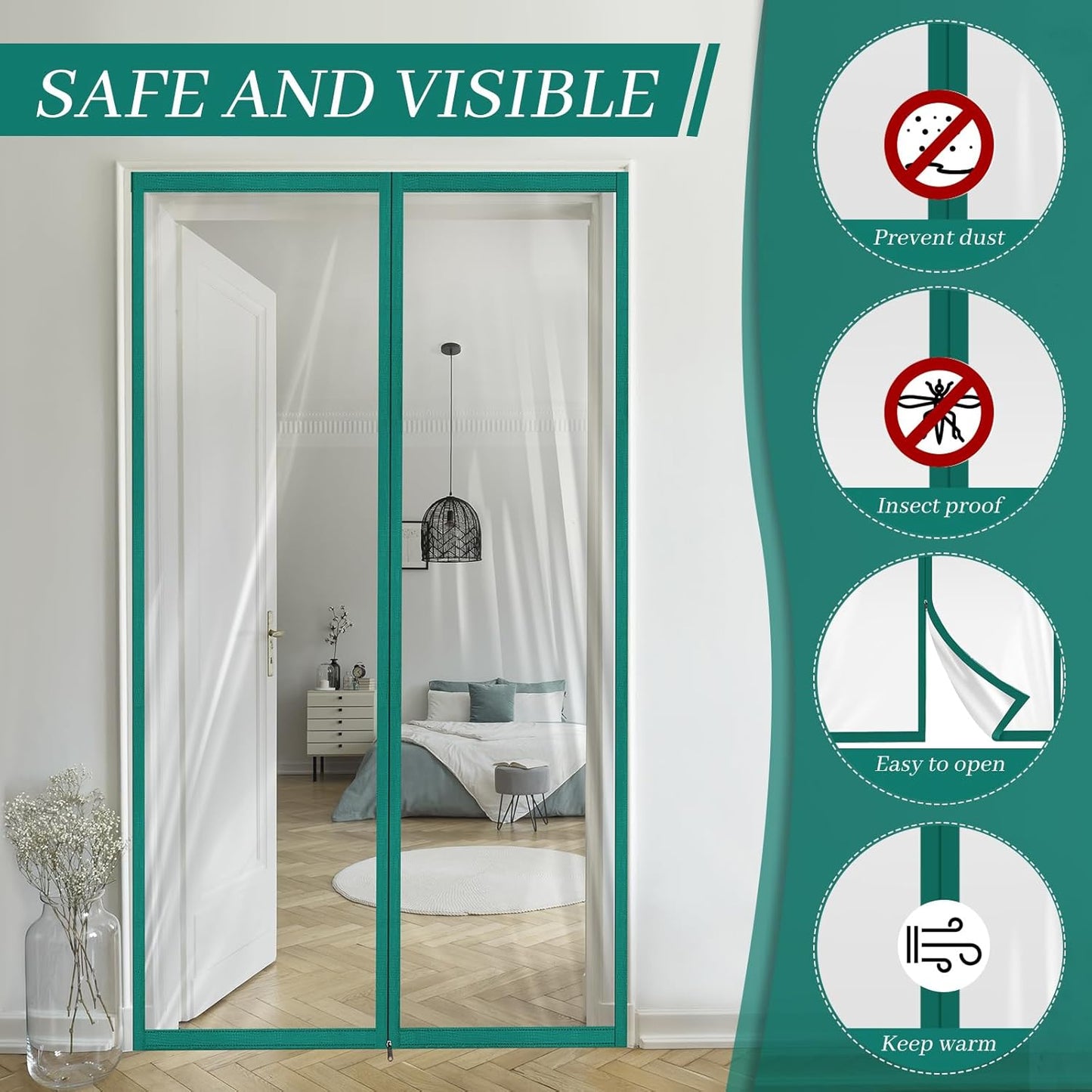 Amylove Zipper 60 x 102 Inch Dust Barrier Kit Construction Door Barrier 5 x 8.5 ft Reusable Plastic