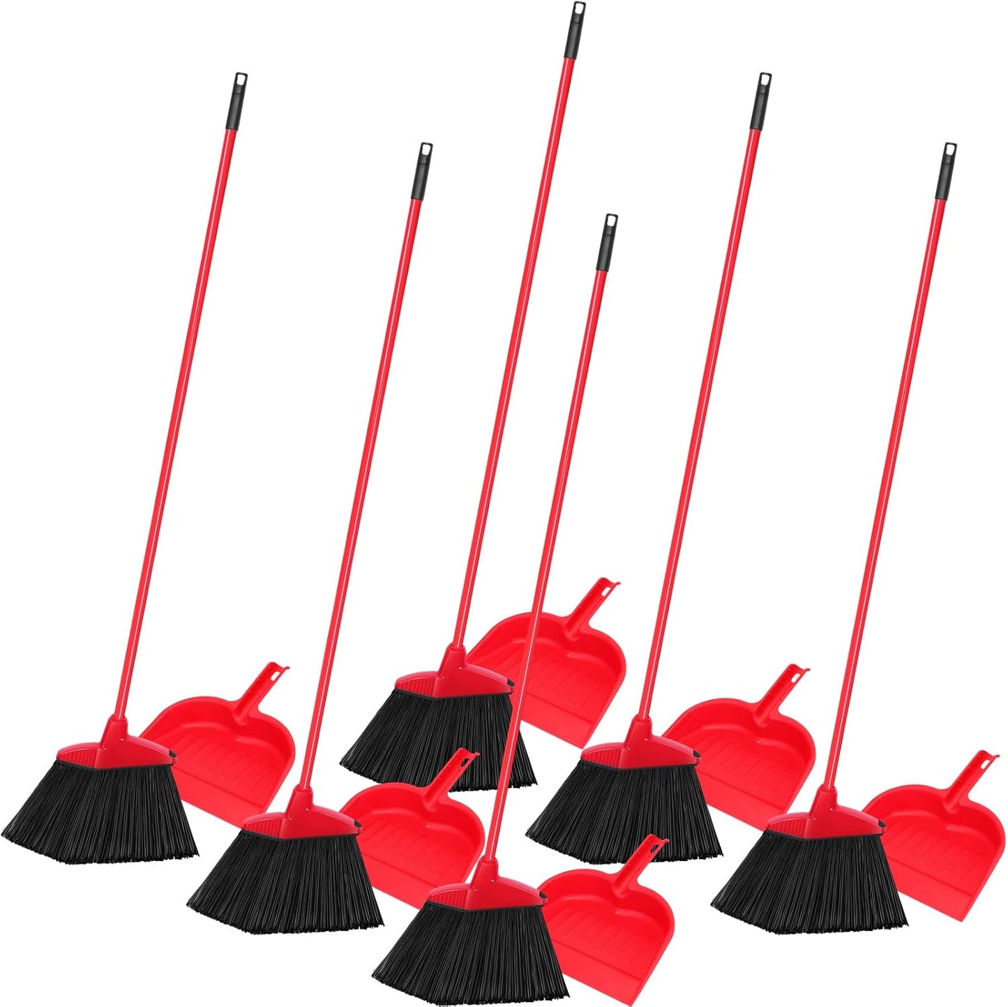 Maxcheck 6 Pcs Broom and Dustpan Set 54 Inch Heavy Duty Indoor Brooms with Dust Pan Combo Bulk for