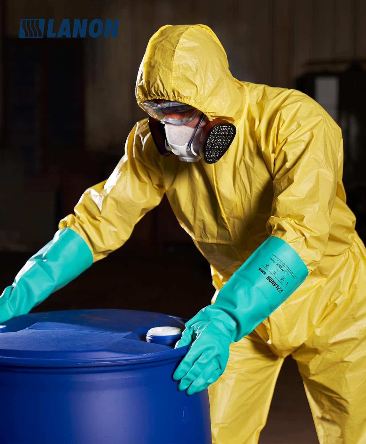 LANON Nitrile Chemical Resistant Gloves, Reusable Heavy Duty Safety Work Gloves, Acid, Alkali and