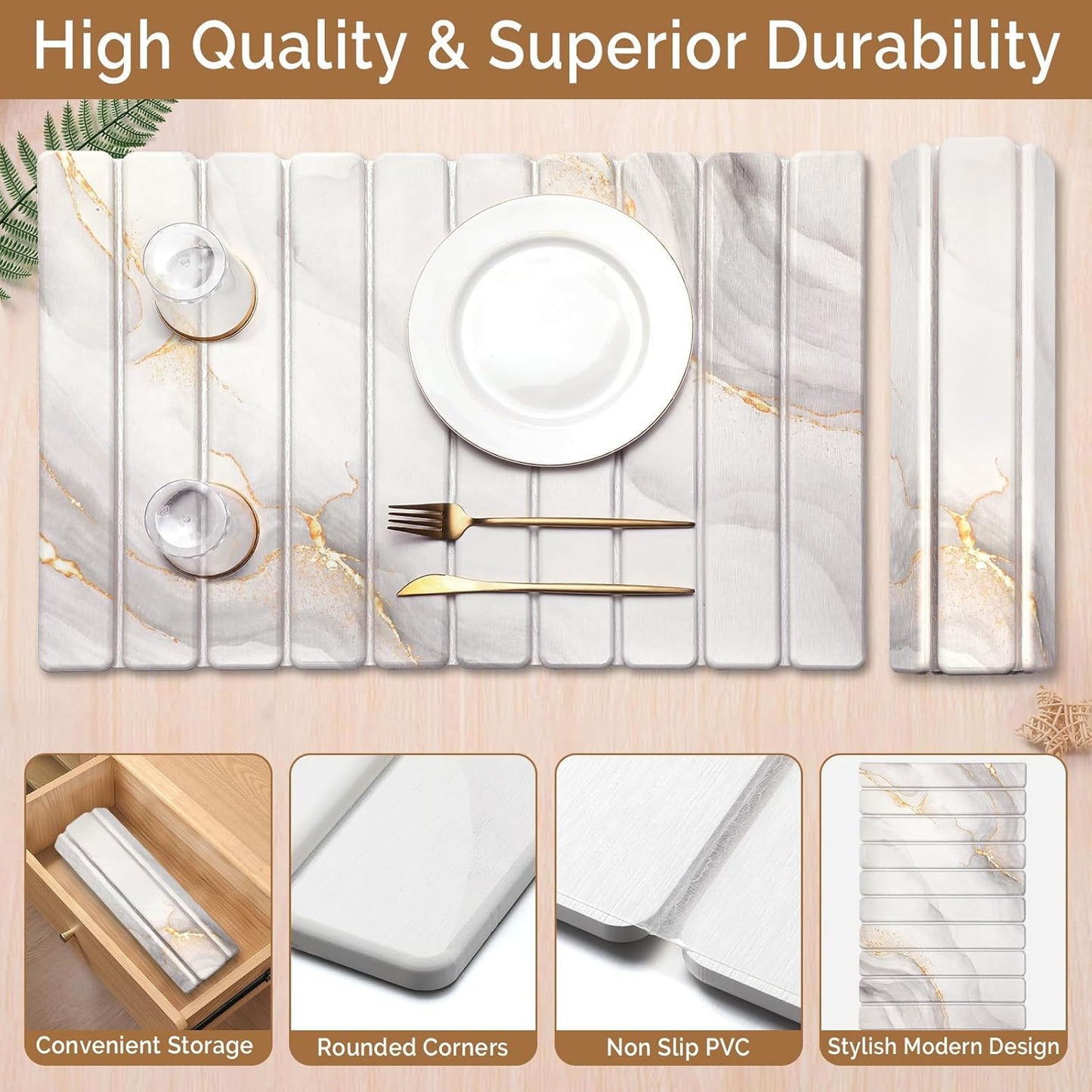 2 PCS Large Stone Dish Drying Mat for Kitchen Counter,Quick Dry Stone Dishes Mats,Marbled Water