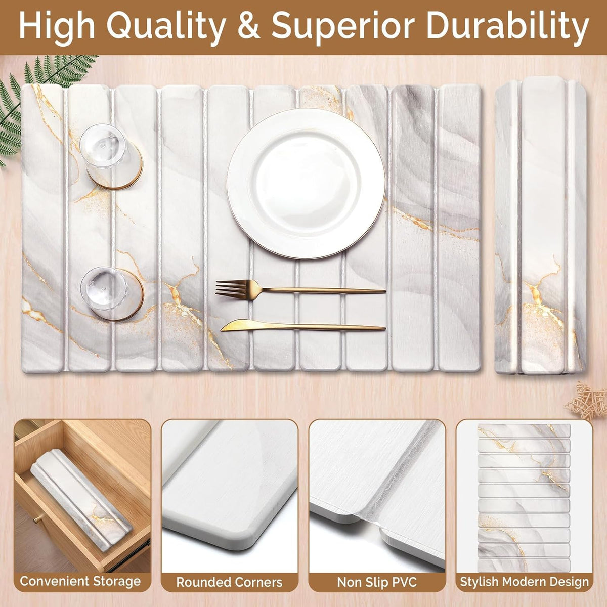 2 PCS Large Stone Dish Drying Mat for Kitchen Counter,Quick Dry Stone Dishes Mats,Marbled Water