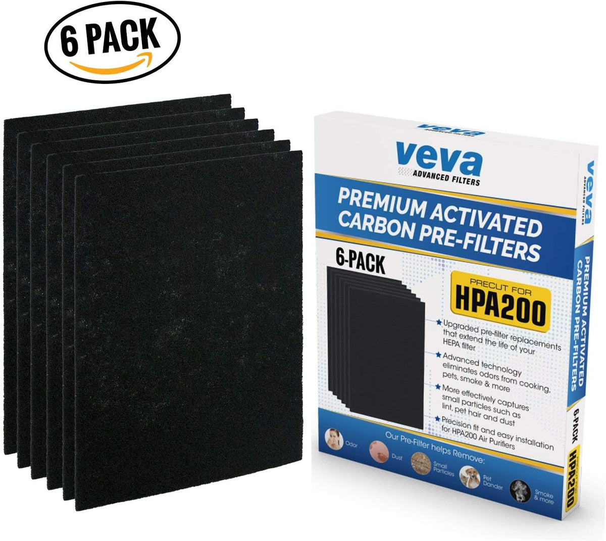 VEVA Air Purifier Filter Replacements - 6 Pack Precut & Compatible with Honey-well HPA200 Purifiers