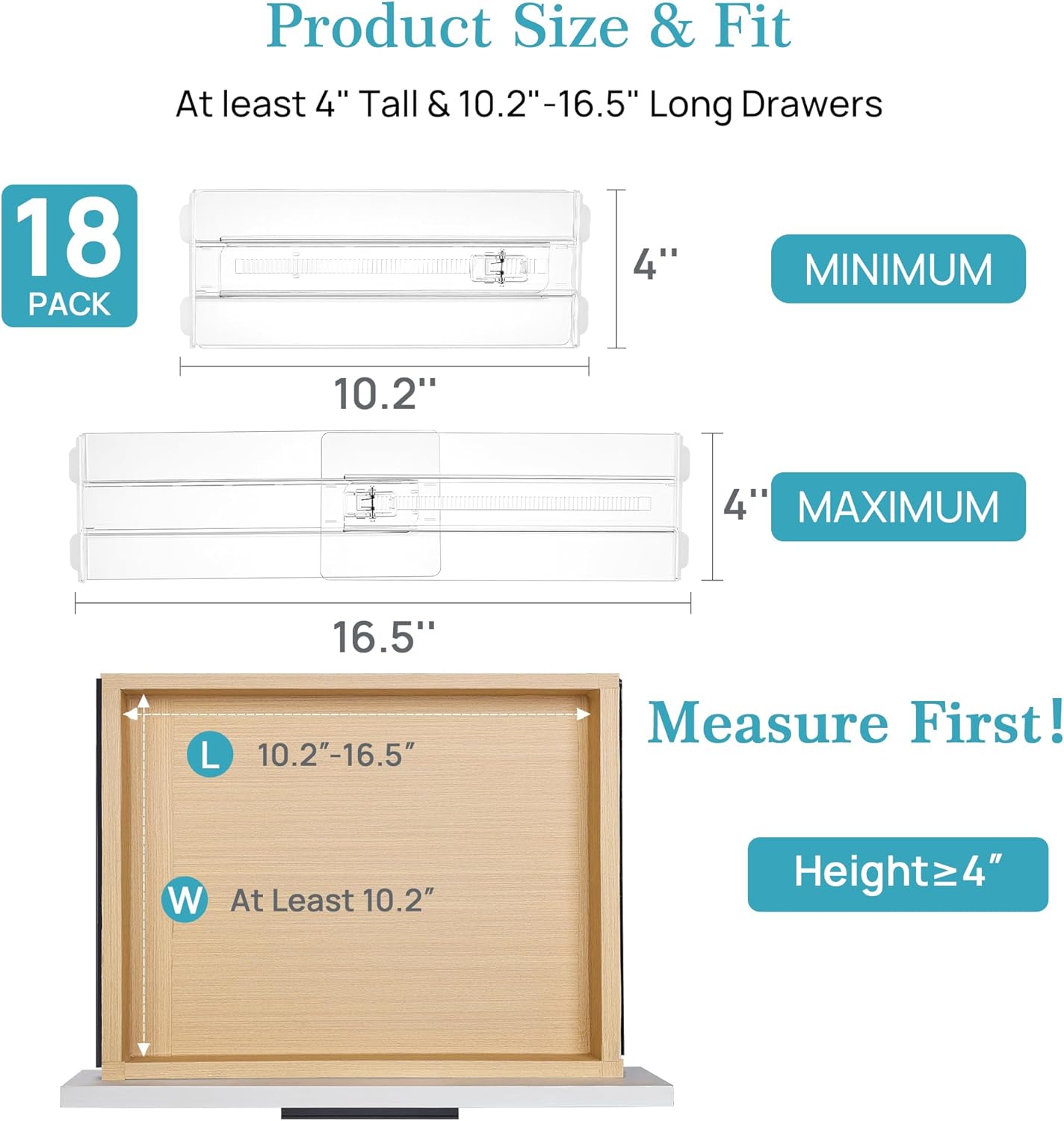 Vtopmart 18 Pack Drawer Dividers for Clothes, 4" High 10.2"-16.6" Adjustable Expandable Dresser