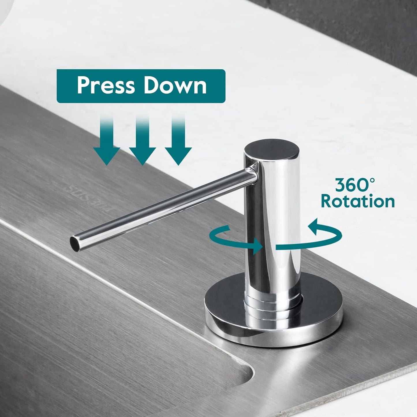 Gappo Soap Dispenser for Kitchen Sink Polished Chrome, Stainless Steel Countertop Pump, Built in