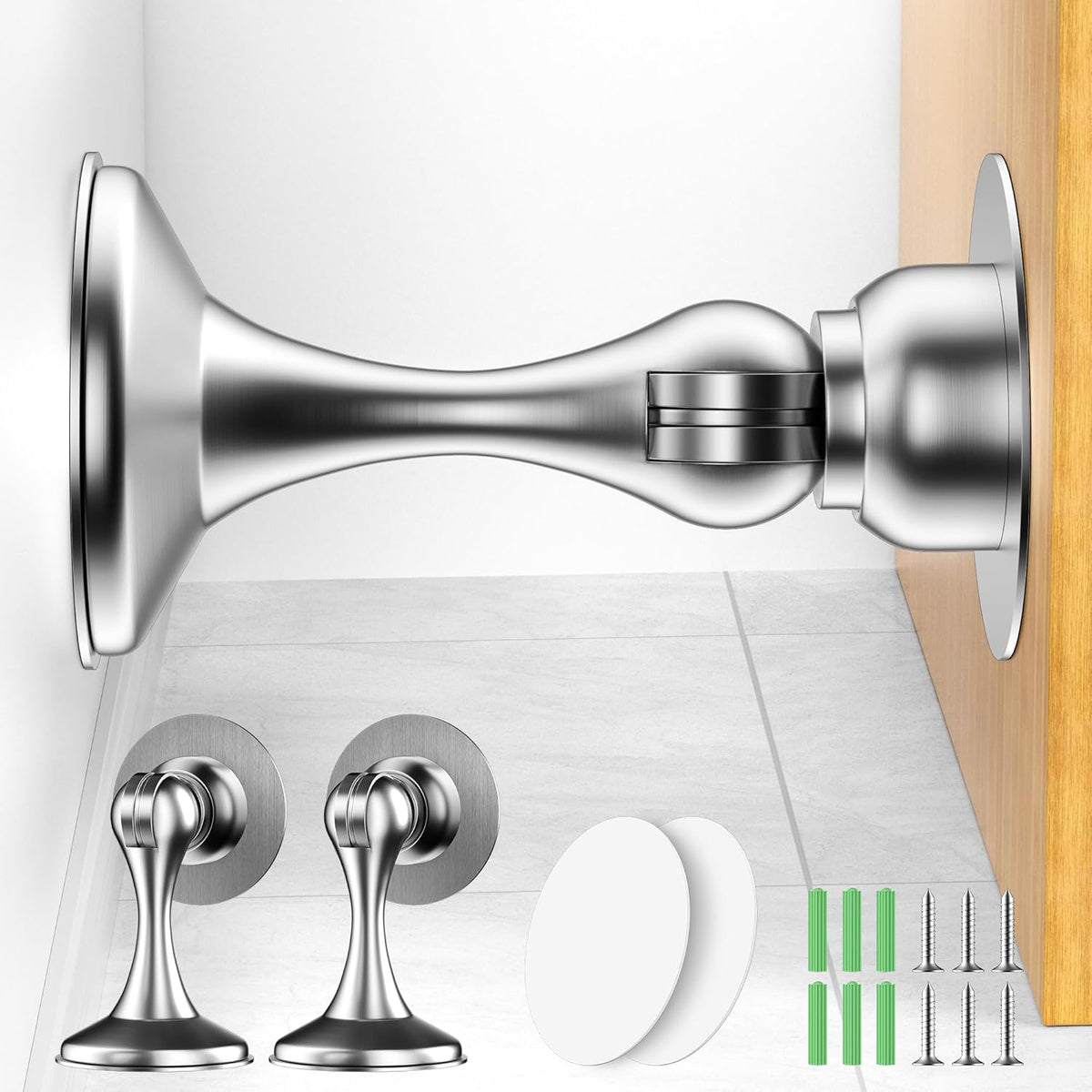 Crosize Magnetic Door Stoppers 2 Pack, Stainless Steel Door Catch for Wall and Floor Mounting, Door