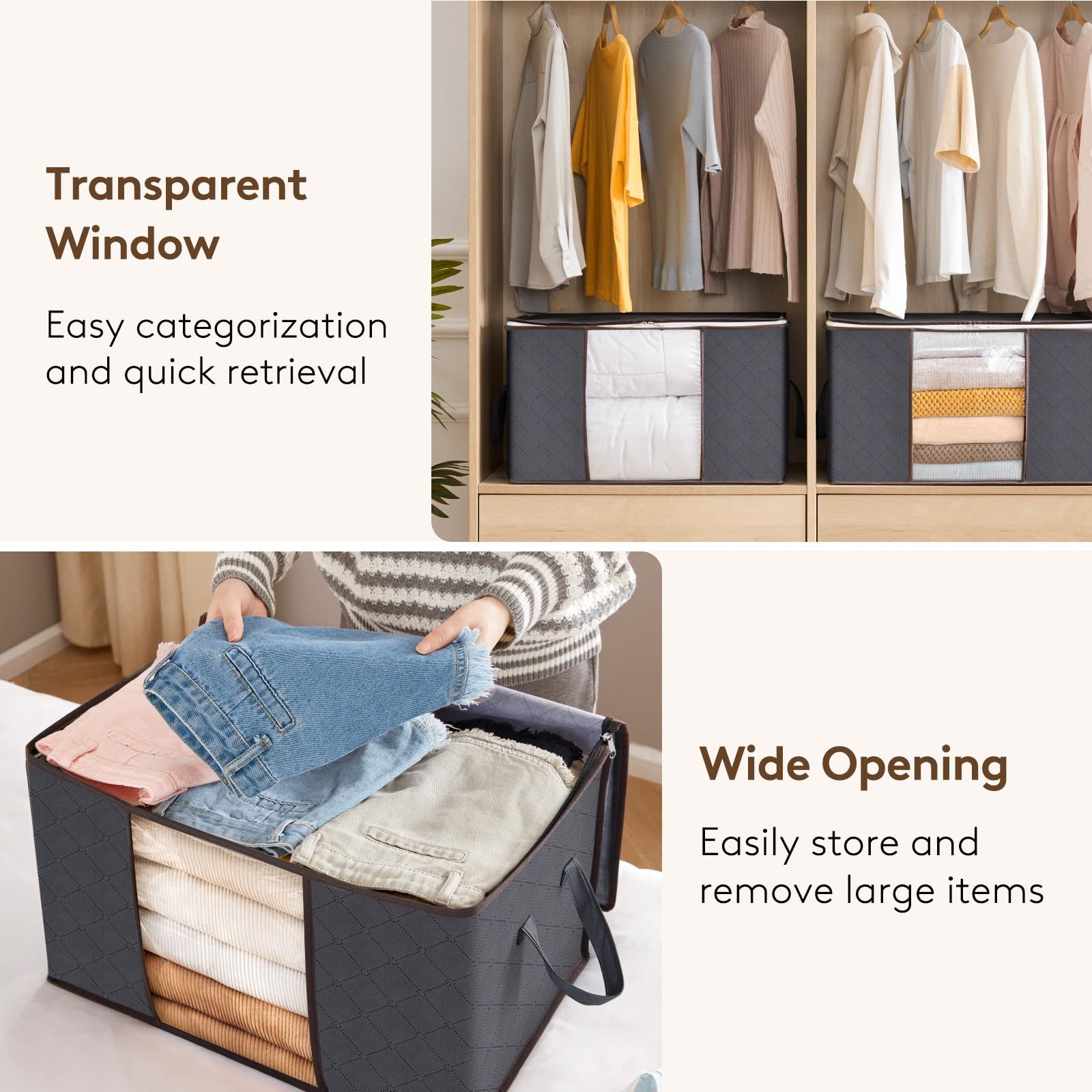 Lifewit 6 Pack Clothes Storage Bins with Lids, Foldable Blanket Storage Bags with Zippers, Clear
