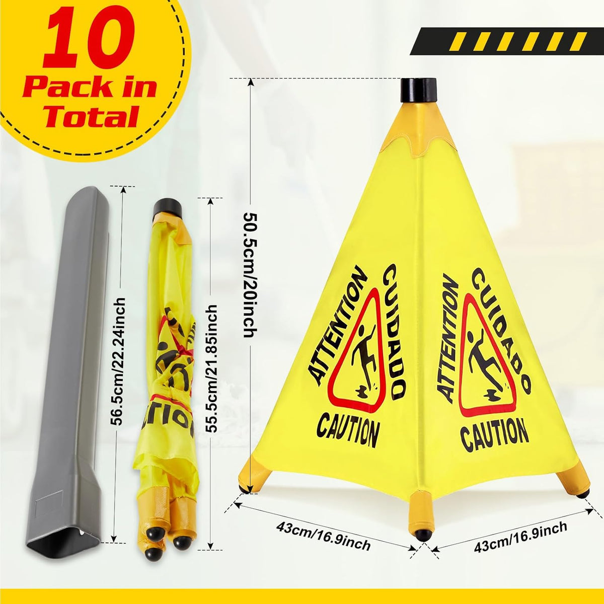 10 Pcs Pop up Wet Floor Sign with Storage Tube 20 Inch Wet Safety Signs Commercial Caution Safety
