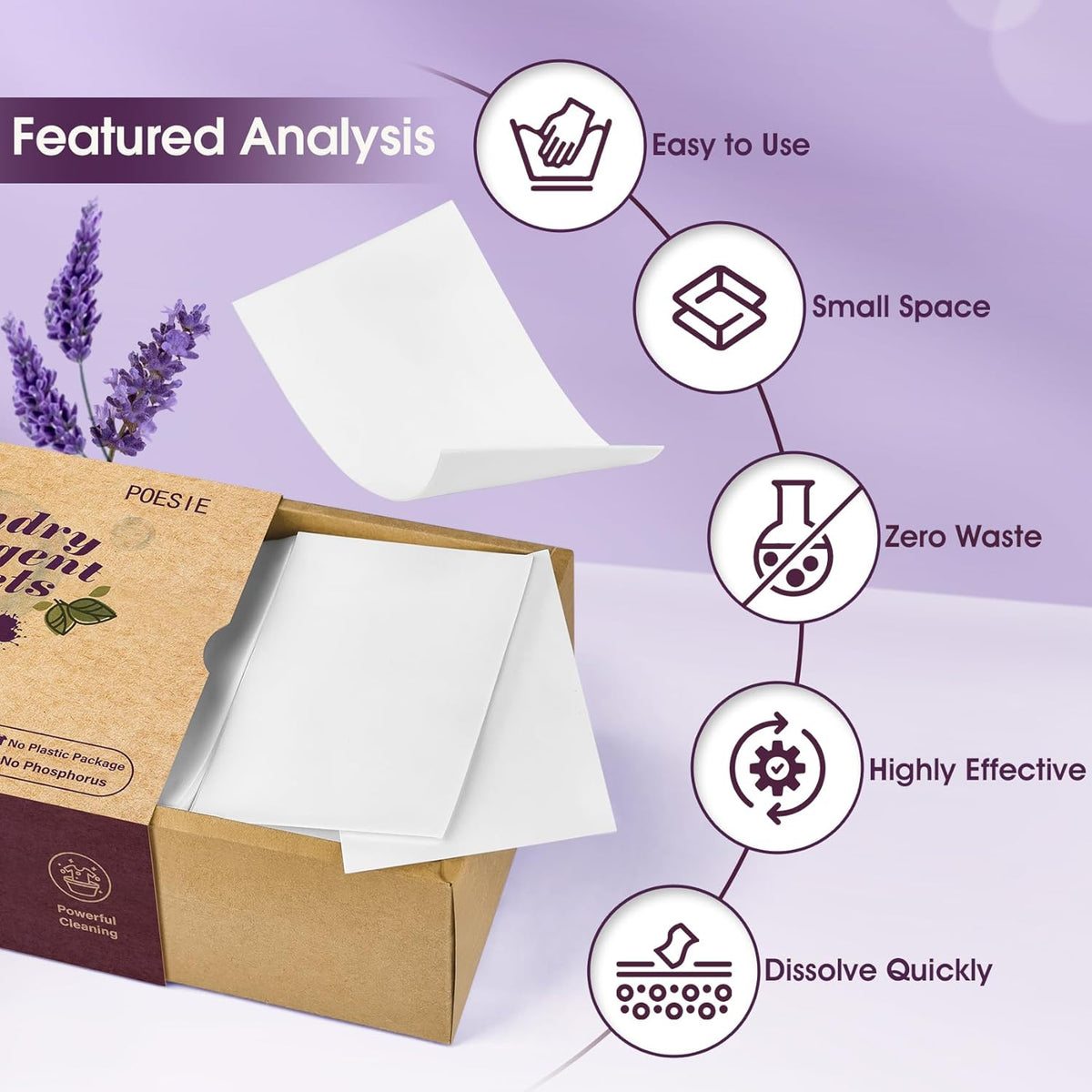Poesie Laundry Detergent Sheets Lavender Scent 160 Count Soap Sheets Non-Plastic Hypoallergenic