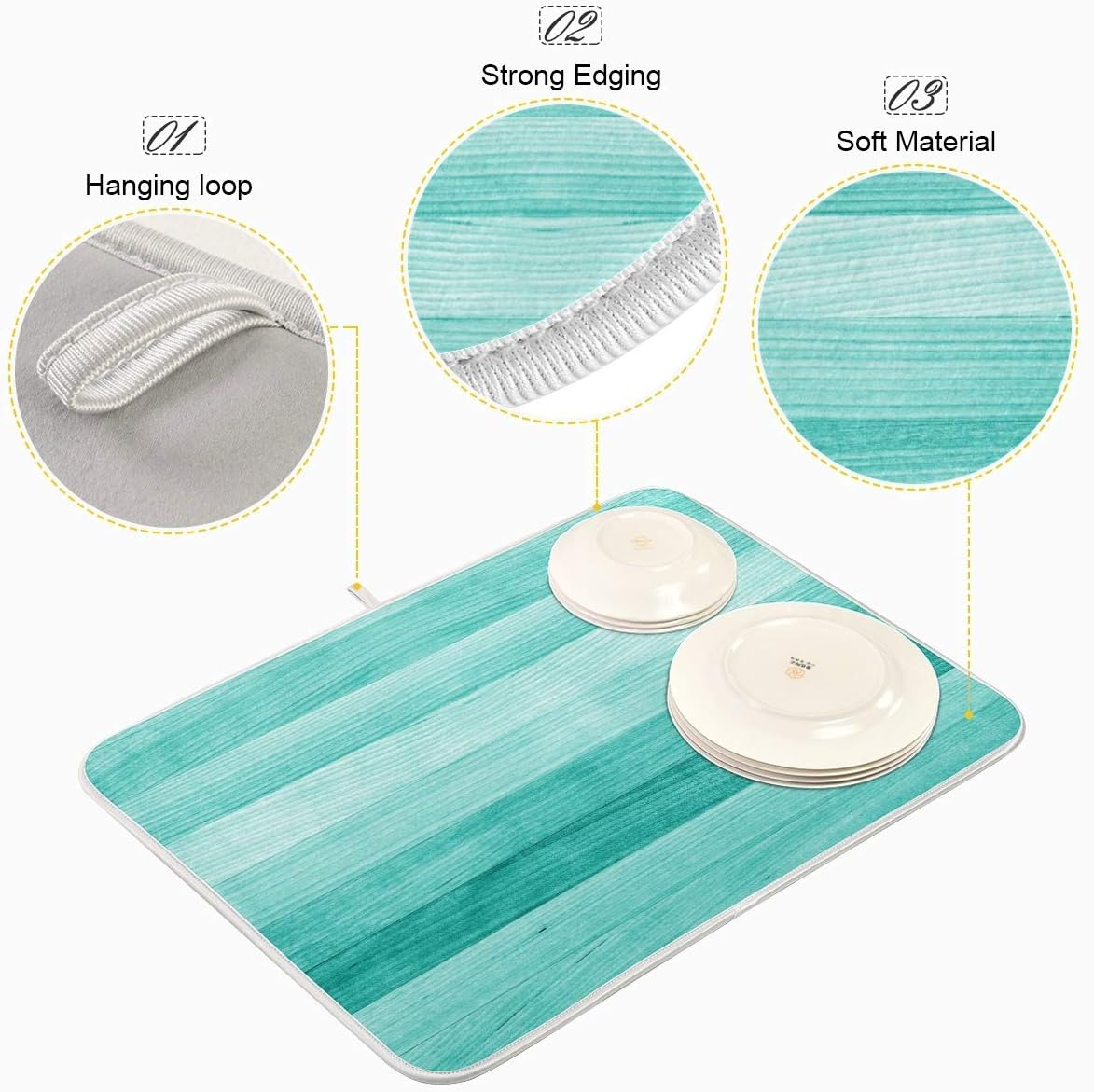 Teal Turquoise Green Wood Texture Dish Drying Mat 16x18 for Kitchen Green Blue Wooden Printing