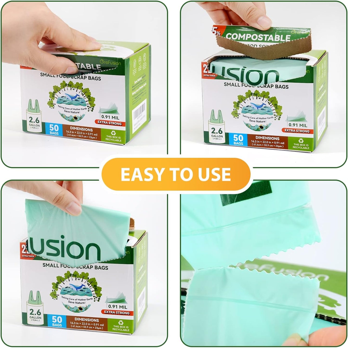Compostable trash Bags, 2.6 Gallon,Thick 0.91 mils,Compost bin Kitchen,Food Scrap Waste Bags,Small