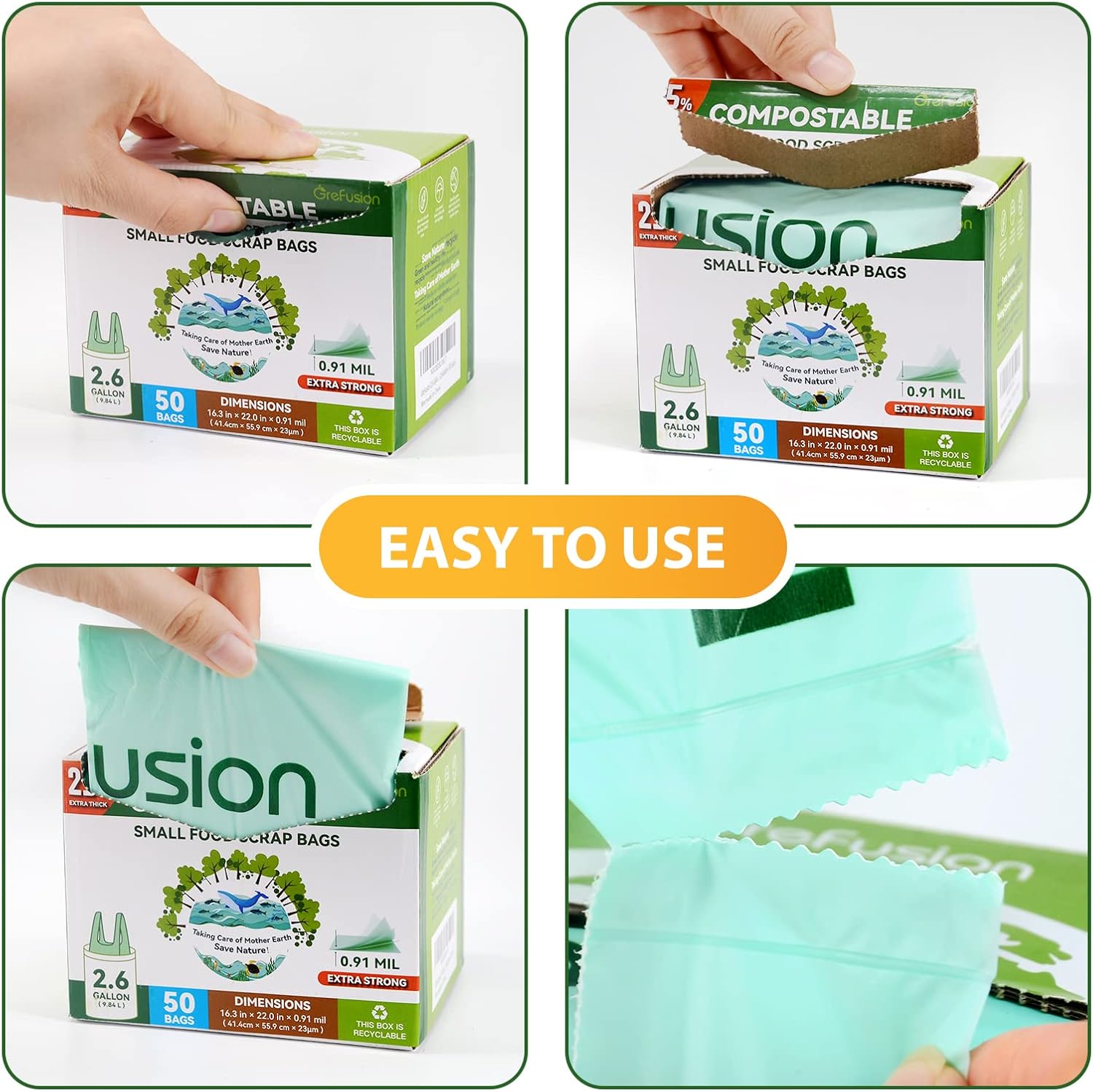 Compostable trash Bags, 2.6 Gallon,Thick 0.91 mils,Compost bin Kitchen,Food Scrap Waste Bags,Small