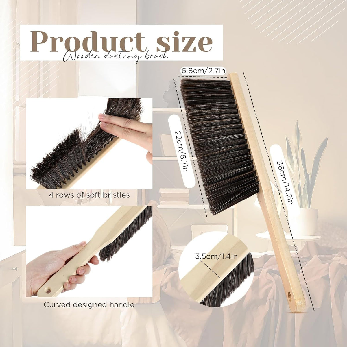 Tioncy 8 Pieces Wooden Dust Brush Bulk Hand Broom Bench Soft Bristle Cleaning Outdoor Furniture