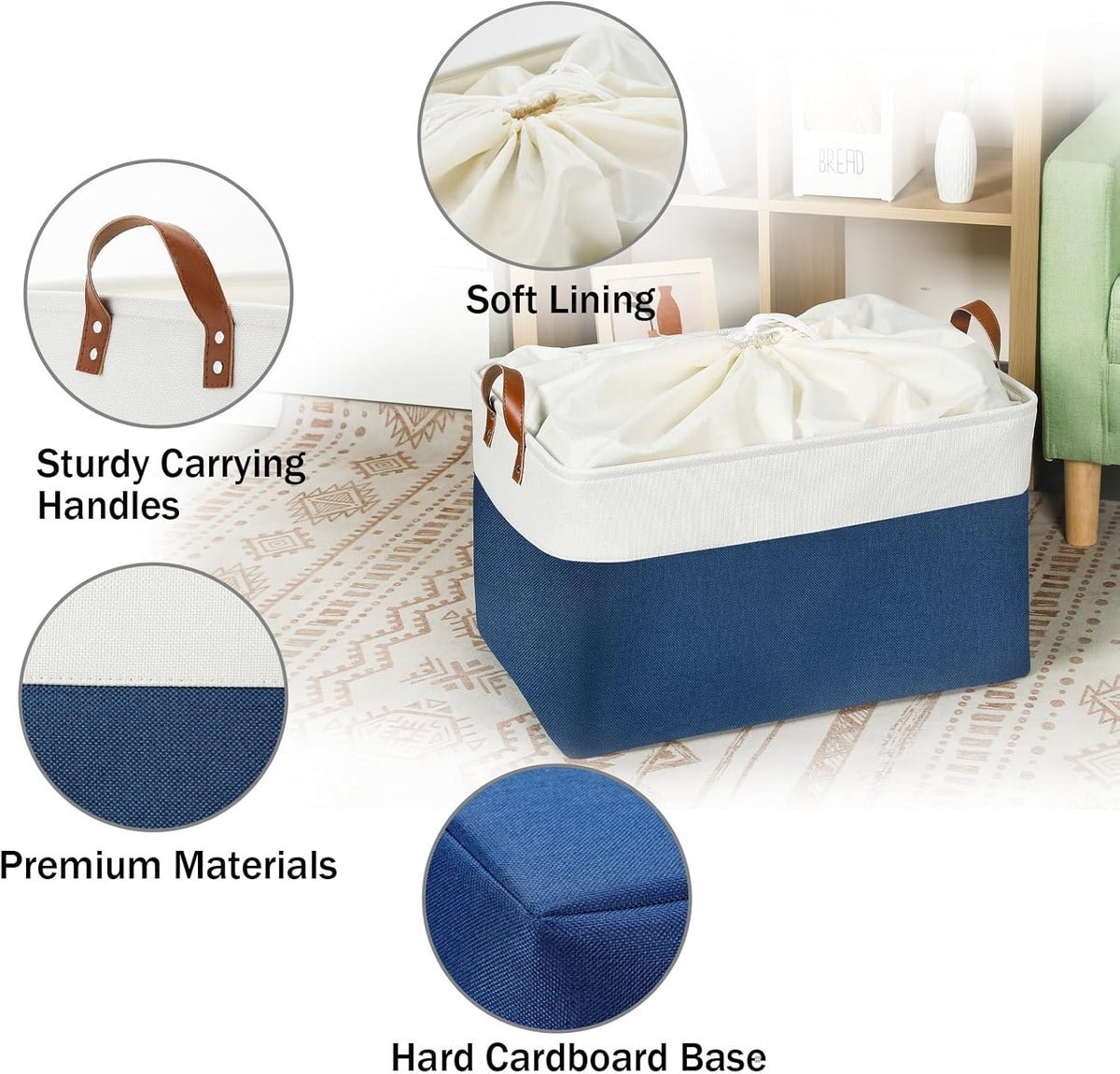 DULLEMELO 2-Pack Extra Large Blanket Basket Fabric Storage Baskets with Handles, Canvas Storage