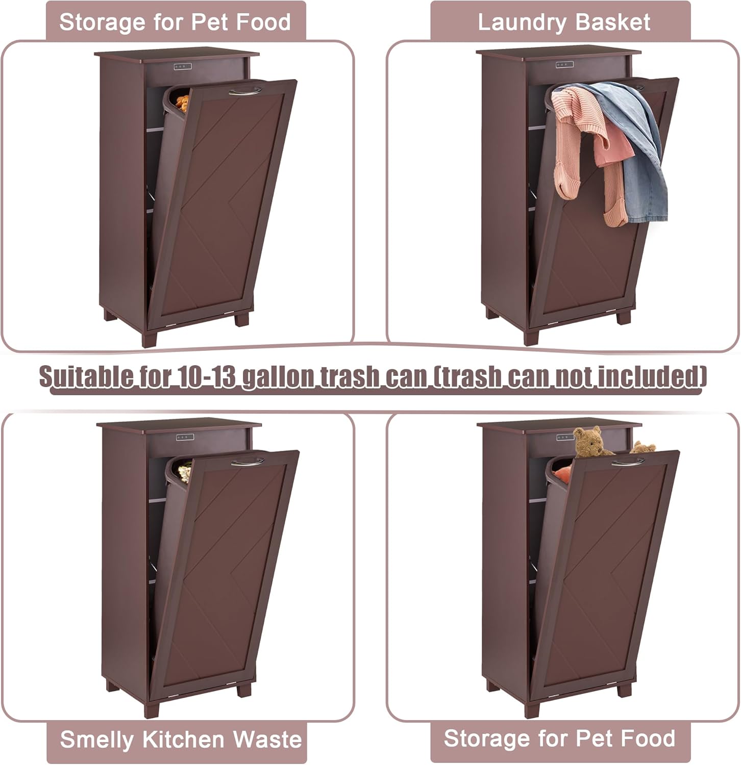 VECELO Tilt Out Kitchen Trash Bin Cabinet, Dog Proof Garbage Can with Wood Holder Free Standing