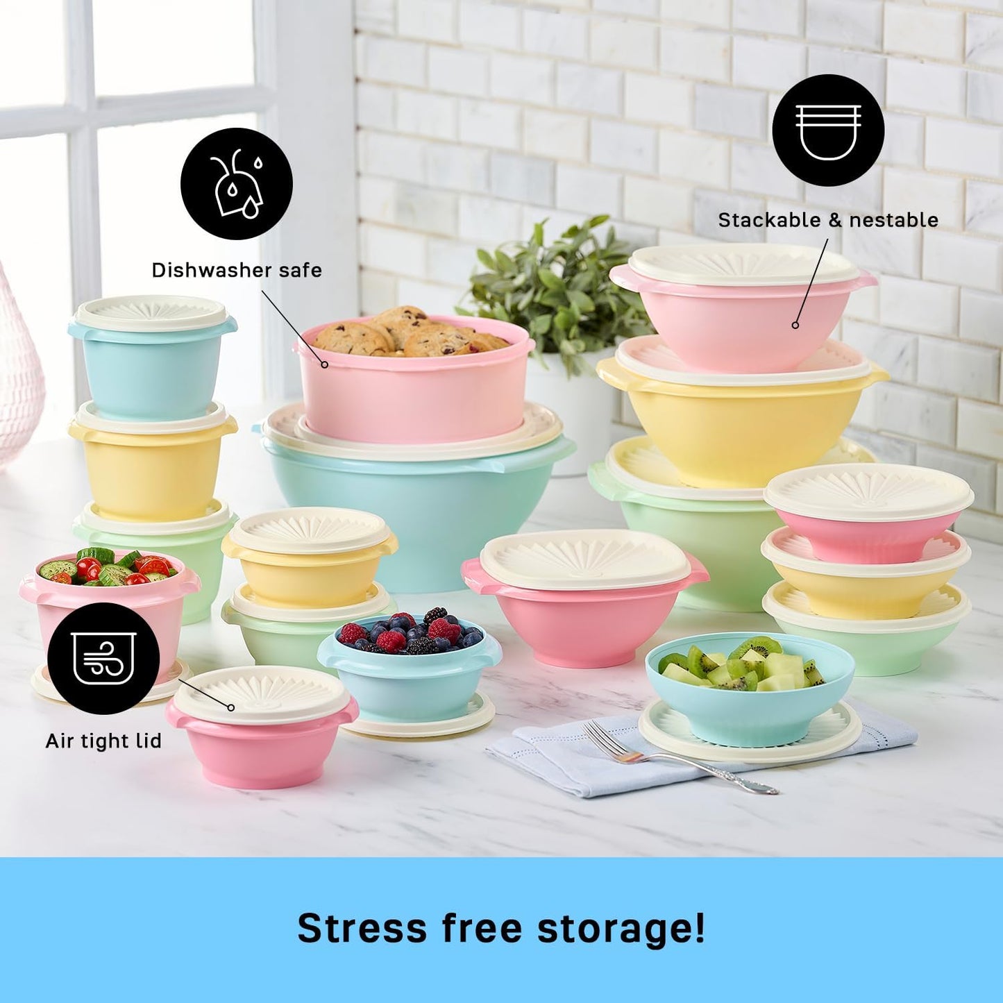 Tupperware Heritage Collection, 36 Piece Food Storage Container Set in Vintage Colors, Dishwasher