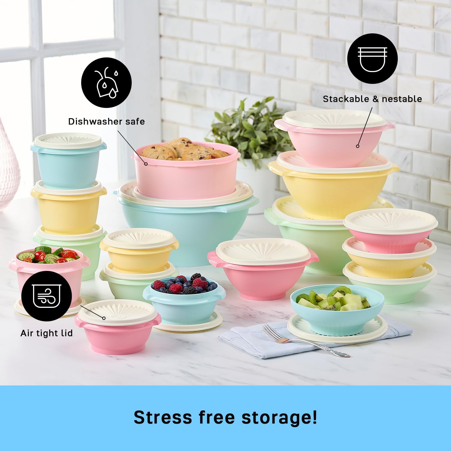 Tupperware Heritage Collection, 36 Piece Food Storage Container Set in Vintage Colors, Dishwasher