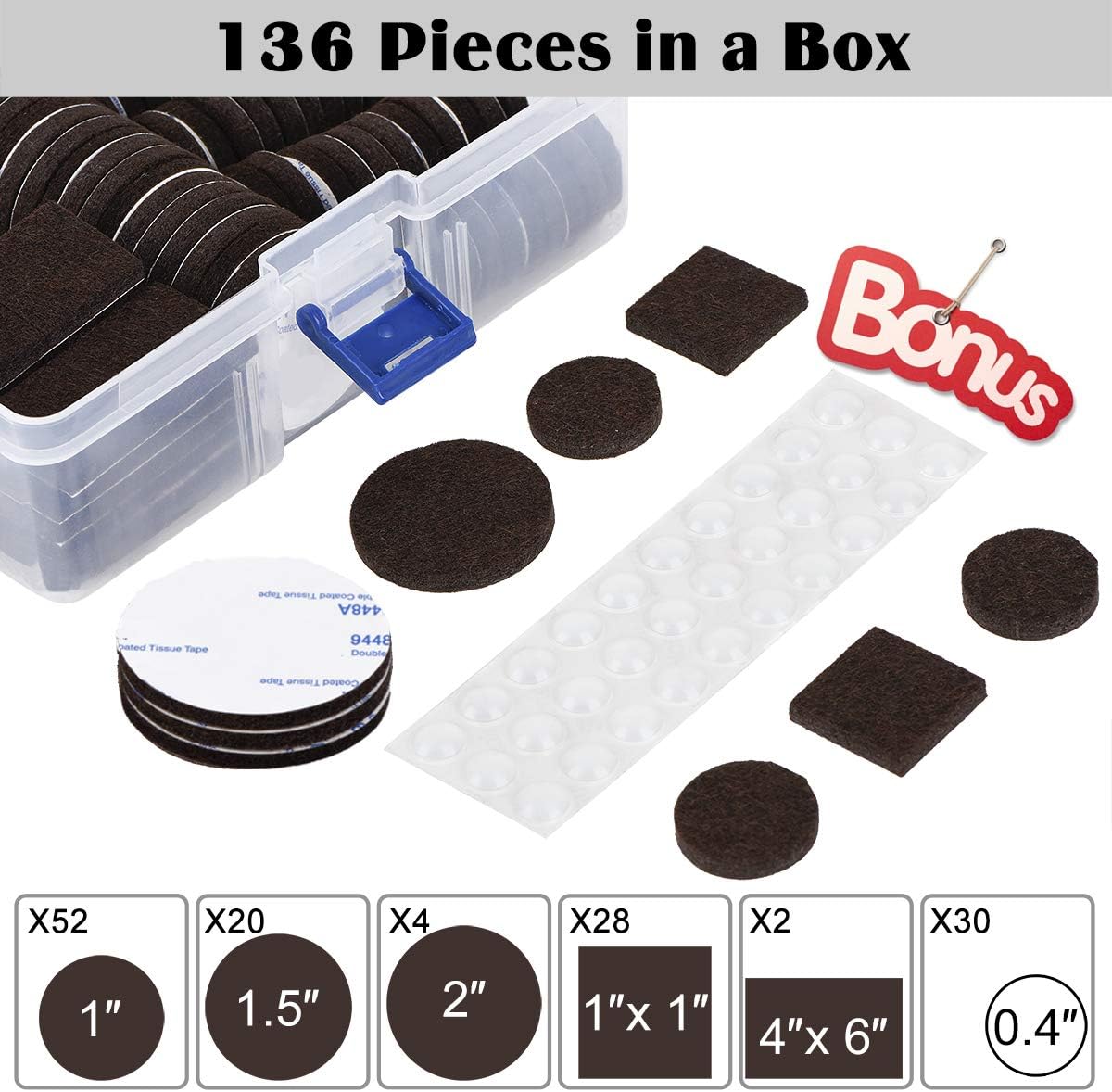 Felt Furniture Pads 136 Pieces, Furniture Pads for Hardwood Floors, 5mm Thick Floor Protectors for