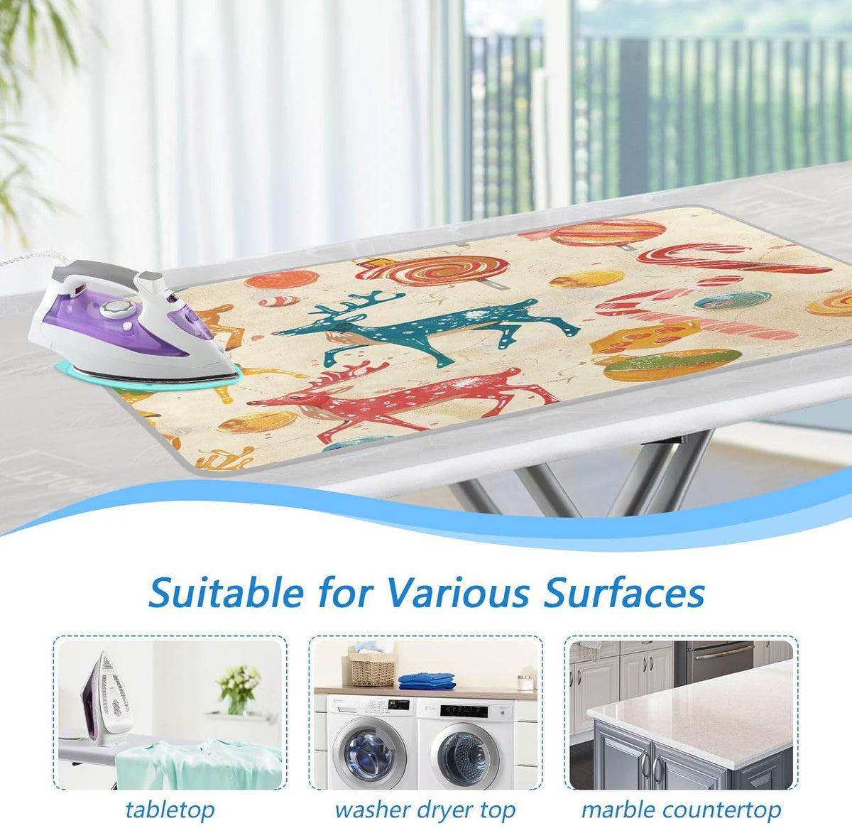 Red Deer Christmas Sweet Ironing Mat Thickened Ironing Blanket Travel Portable Double-Side Using