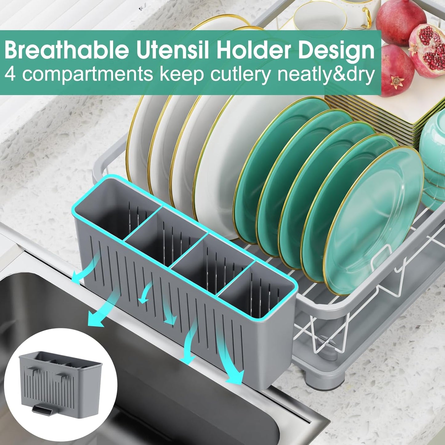 Dish Drying Rack - Space-Saving Dish Rack,Dish Racks for Kitchen Counter with Drainboard, Rustproof
