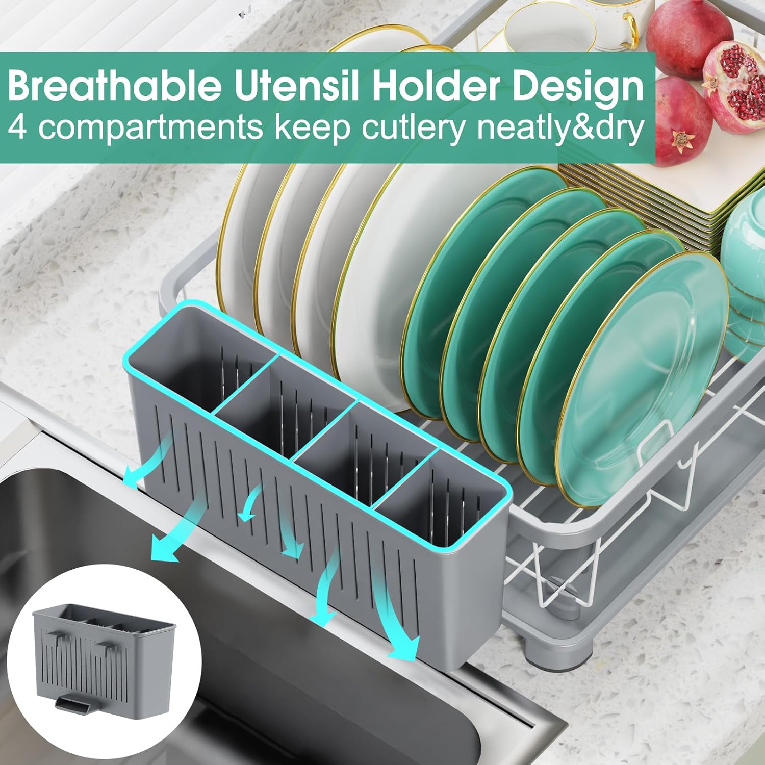 Dish Drying Rack - Space-Saving Dish Rack,Dish Racks for Kitchen Counter with Drainboard, Rustproof