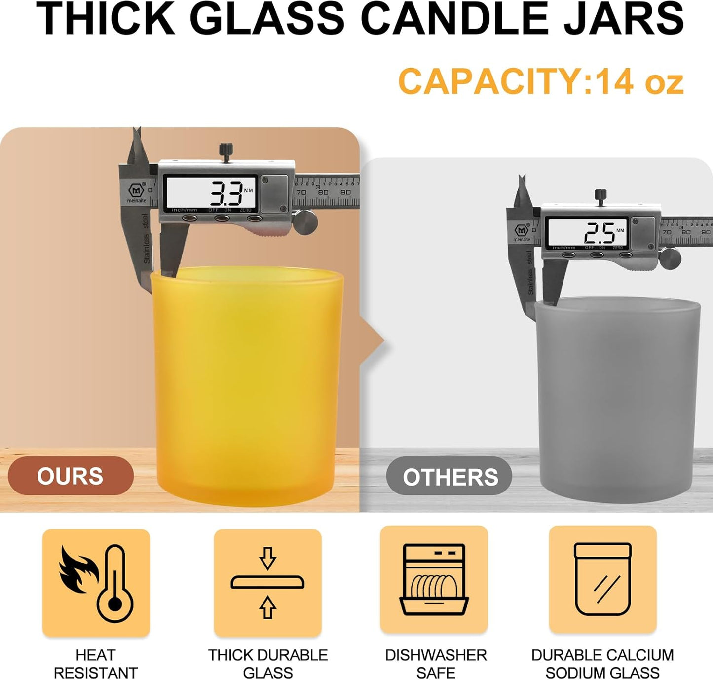 14 OZ Thick Candle Jars for Making Candles 12 Pcs, 3 Wick Empty Jars with Wood Lids for Candle
