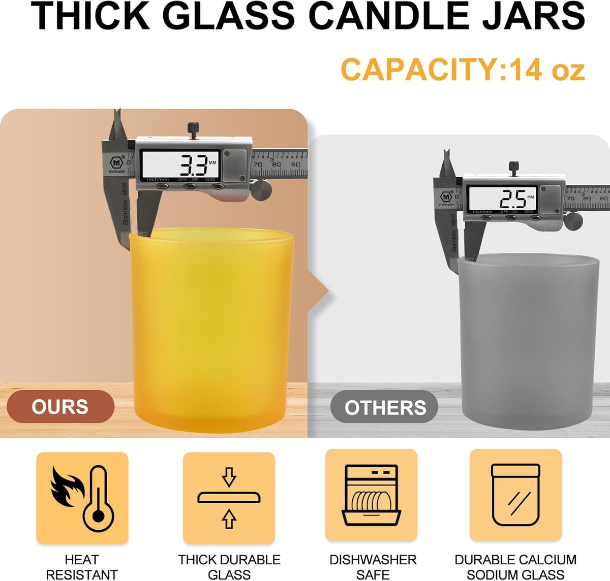 14 OZ Thick Candle Jars for Making Candles 12 Pcs, 3 Wick Empty Jars with Wood Lids for Candle