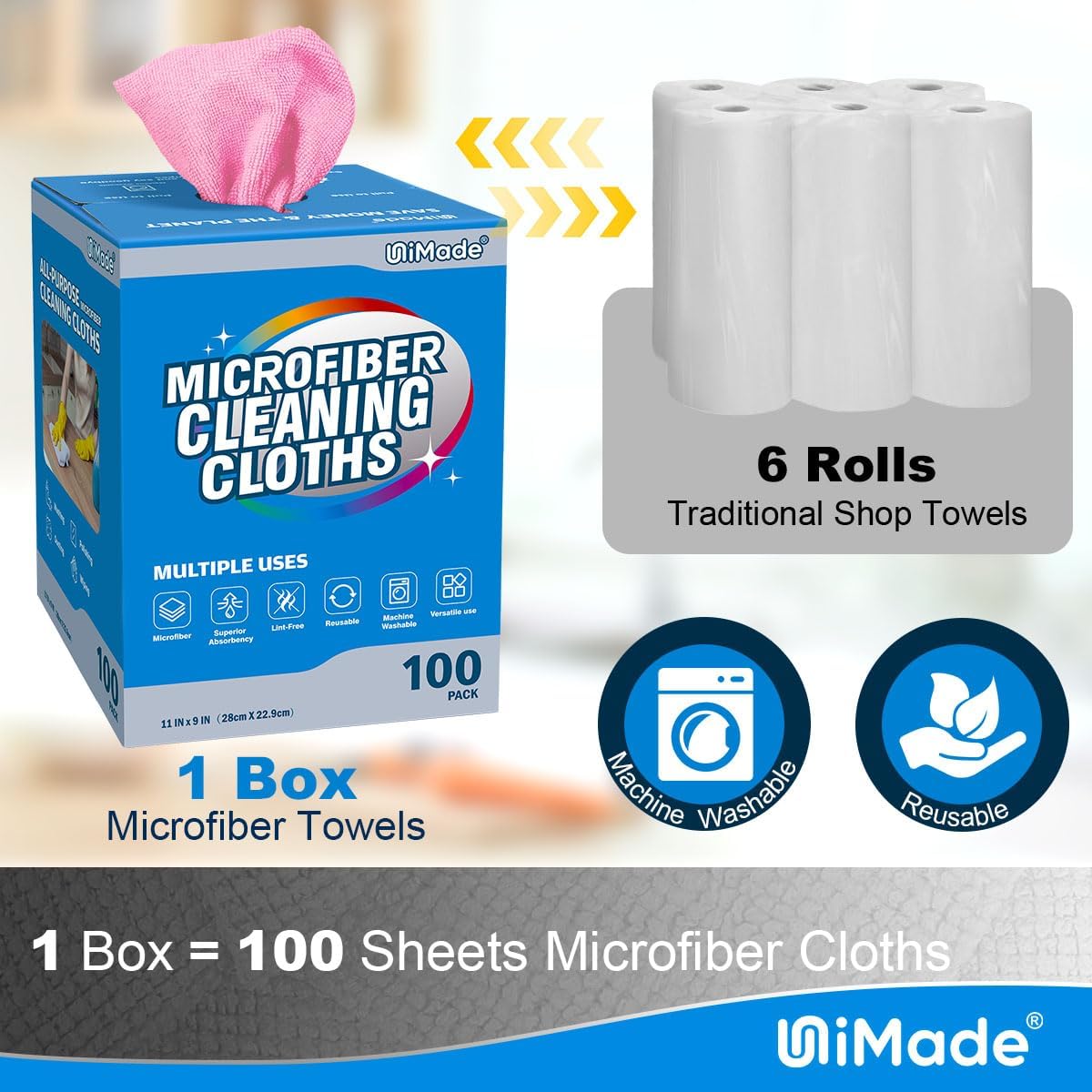 Microfiber Cleaning Cloth, 100 Sheets Microfiber Towels for Cars Commercial Grade Shop Towel