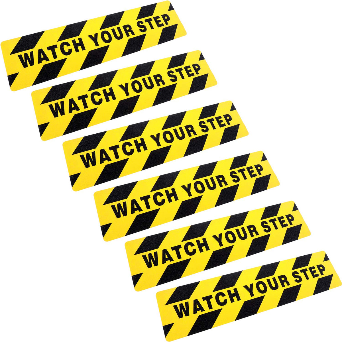 Boao 6 Pieces Watch Your Step Stickers Sign 6 x 24 Inch Caution Watch Your Step Floor Decals
