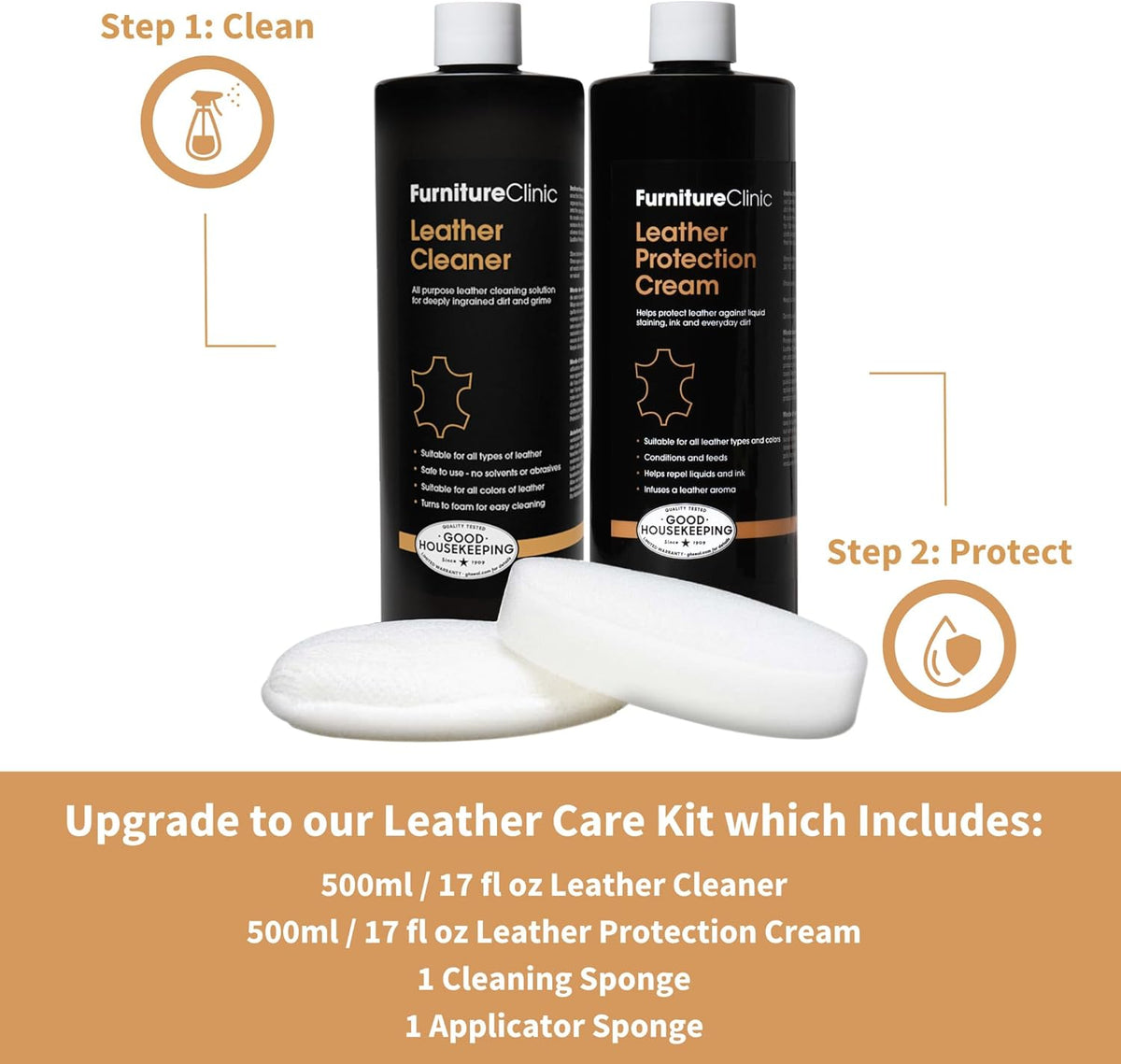 Furniture Clinic Leather Cleaner | Non-Toxic | Removes Dirt & Grime | All-Purpose Cleaning Solution