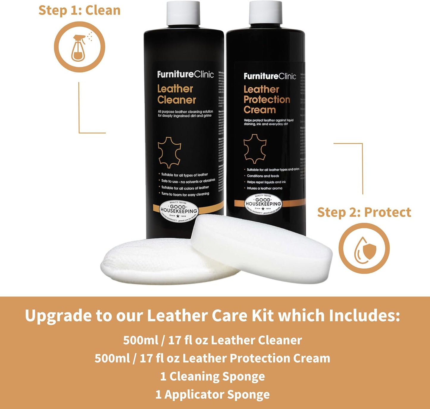 Furniture Clinic Leather Cleaner | Non-Toxic | Removes Dirt & Grime | All-Purpose Cleaning Solution
