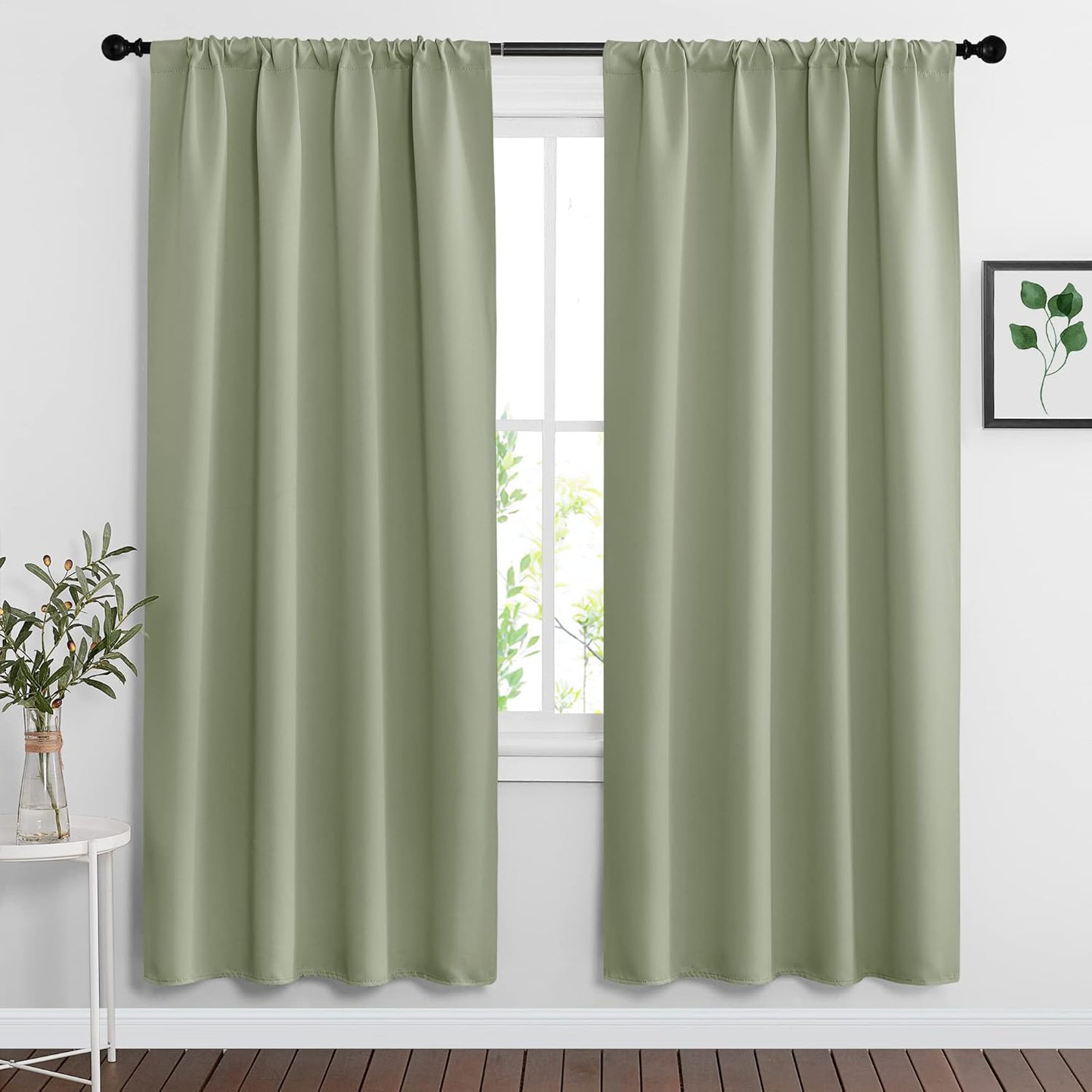 RYB HOME Sage Green 72 inch Curtains for Living Room, Blackout Window Drapes Light Blocking and