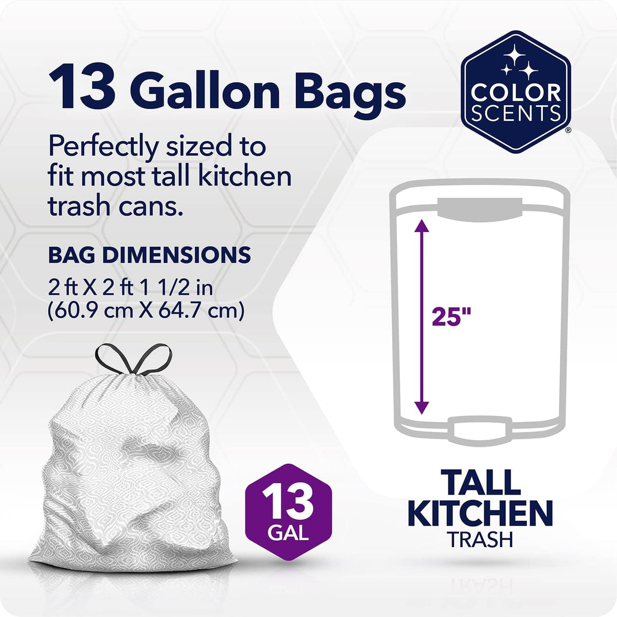 Color Scents Tall Kitchen Trash Bags - 13 Gallon, 100 Bags (1 Pack of 100 Count), Drawstring