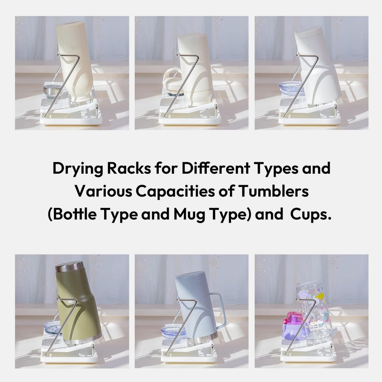 carrotez Bottle Drying Rack, Tumbler Rack with Drain Tray - Narrow and Wide Openings with Various