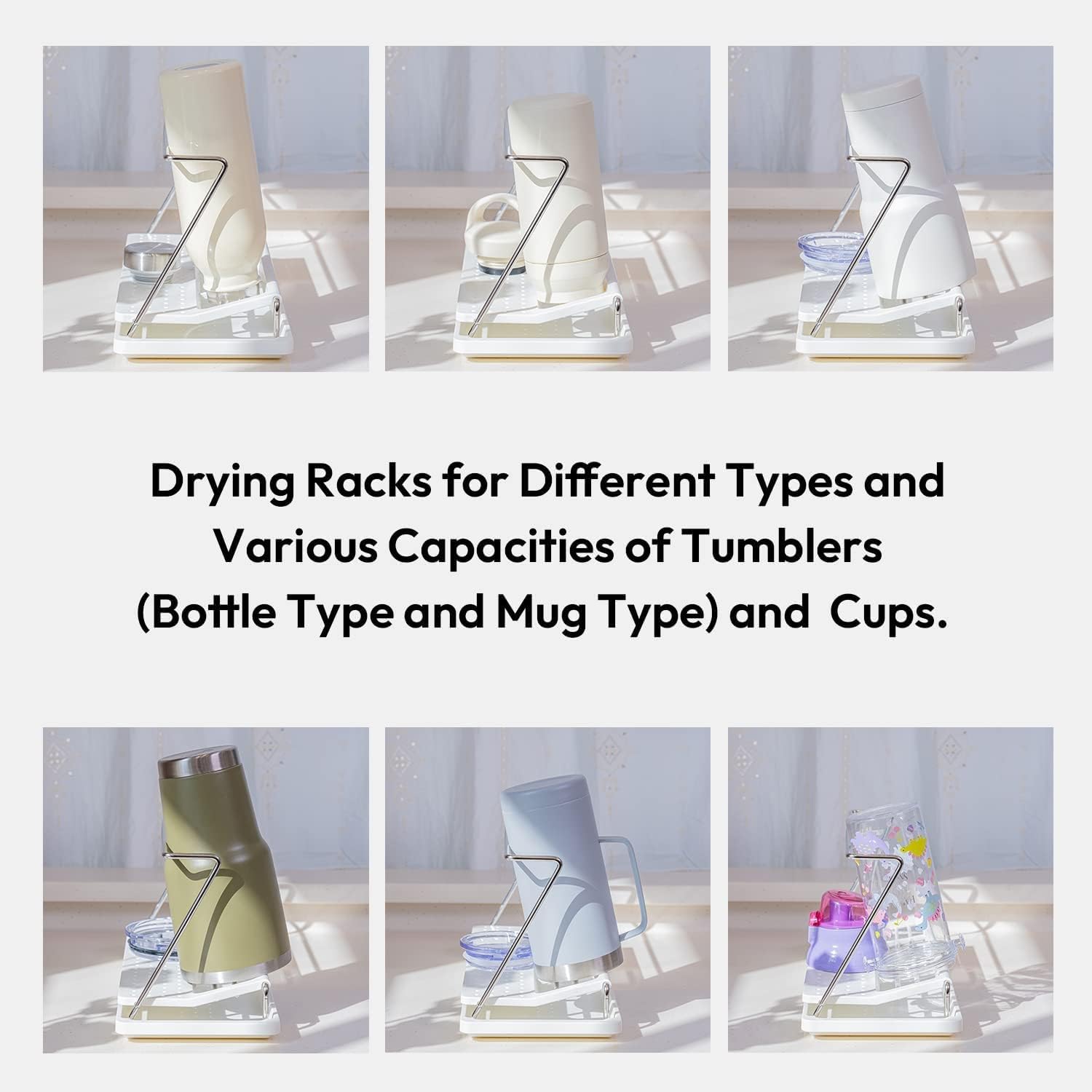 carrotez Bottle Drying Rack, Tumbler Rack with Drain Tray - Narrow and Wide Openings with Various