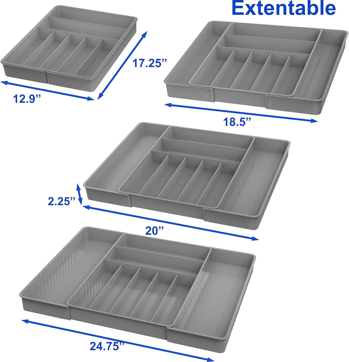 Simple Houseware Expandable Kitchen Drawer Flatware Organizer, Gray – Adjustable Cutlery Tray with