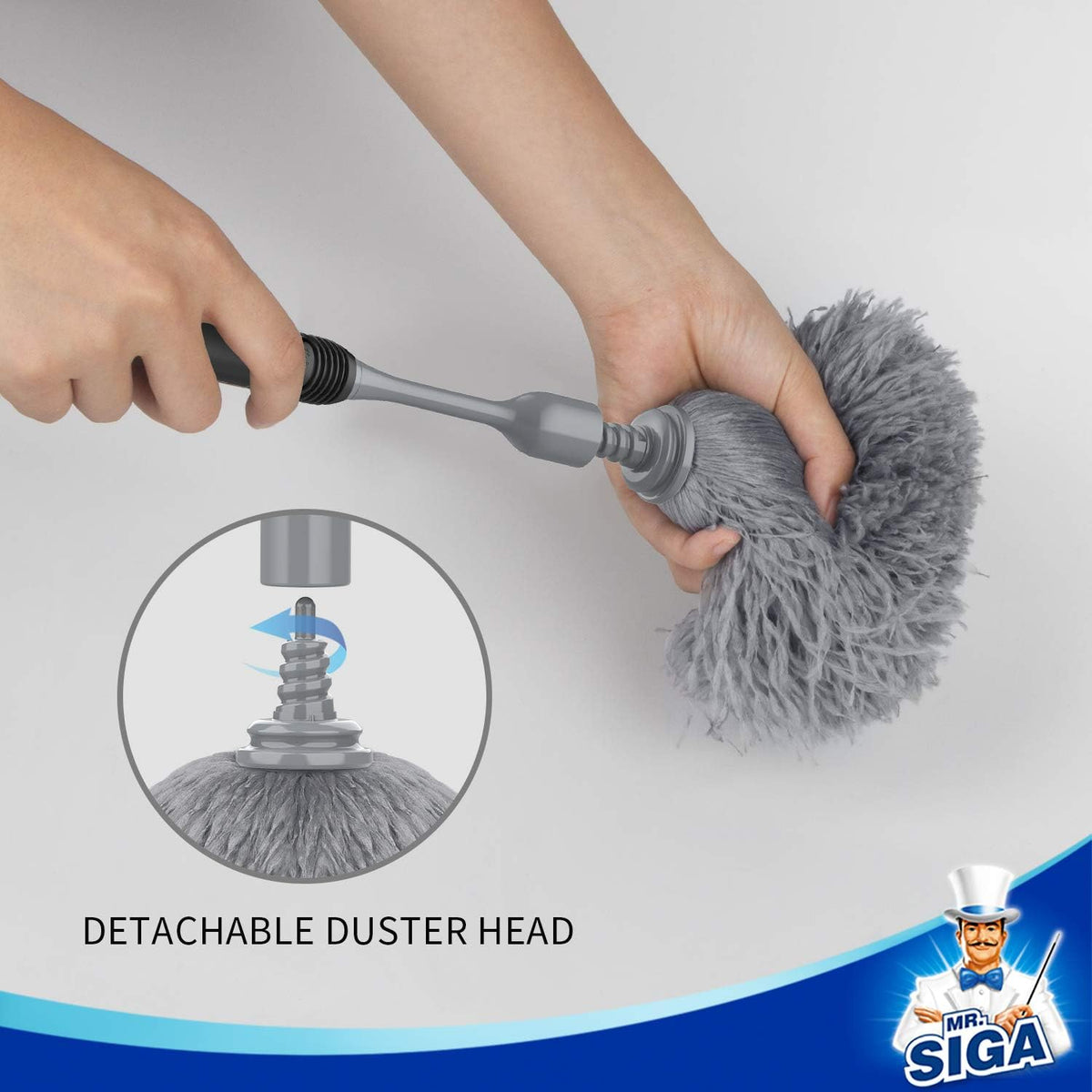 MR.SIGA Microfiber Delicate Duster, Comfortable Non Slip Handle, Detachable Washable Duster Head