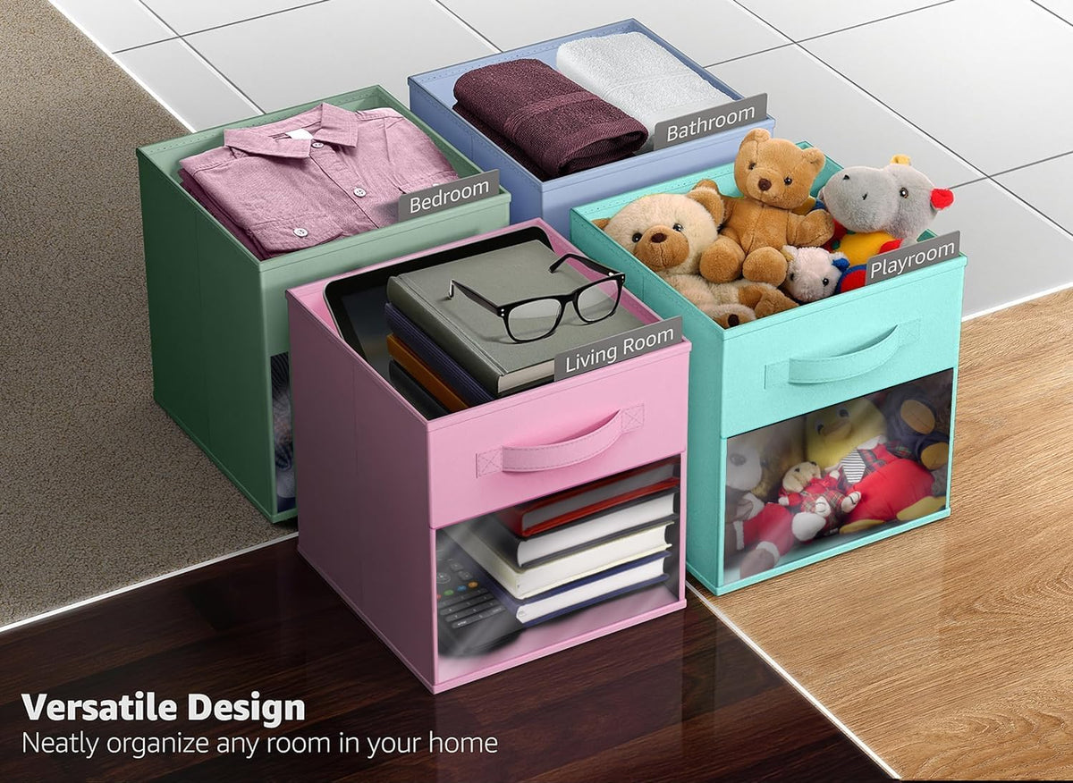 Sorbus 11 Inch Storage Bins with Clear Window - 6 Foldable Baskets for Organizing Clothes, Toys
