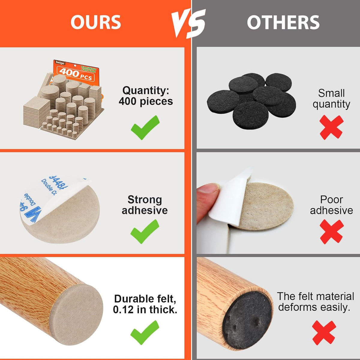 Felt Furniture Pads 400 Pieces, Furniture Pads for Hardwood Floors, Floor Protectors for Furniture