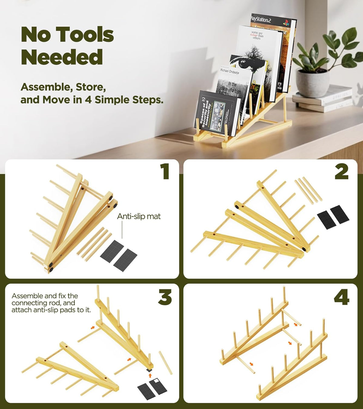 Bamboo Dish Drying Rack, 5 Slots Kitchen Organizer Craft Show Display Stand for Holds Plates, Bowls
