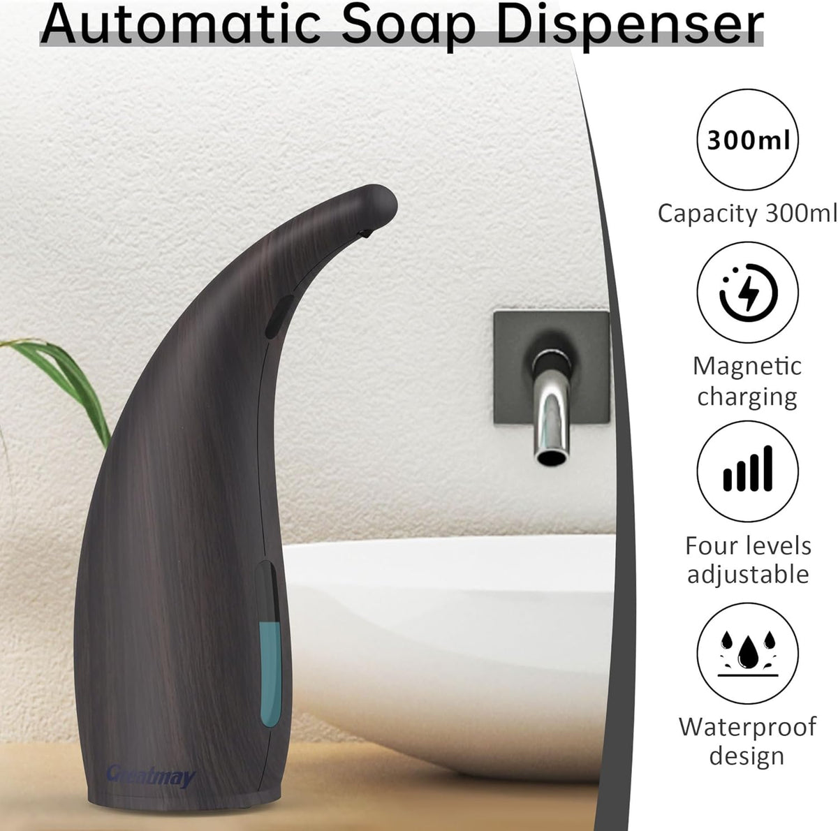 Adjustable Automatic Soap Dispenser Touchless, 4 Adjustable Levels Touchless Sensor Liquid Soap