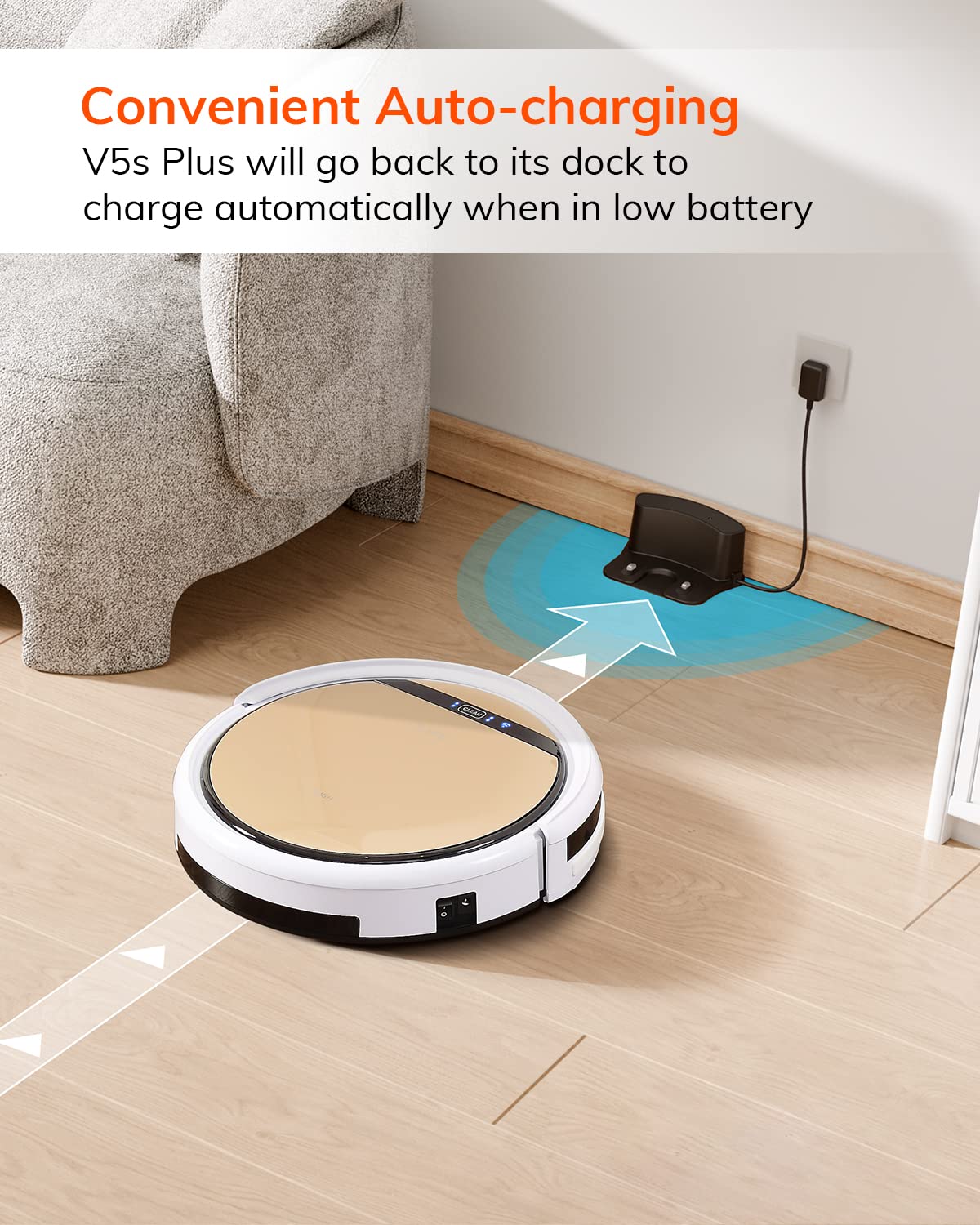 ILIFE V5s Plus Robot Vacuum and Mop Combo with Wi-Fi/App/Alexa, Automatic Self-Charging Robotic