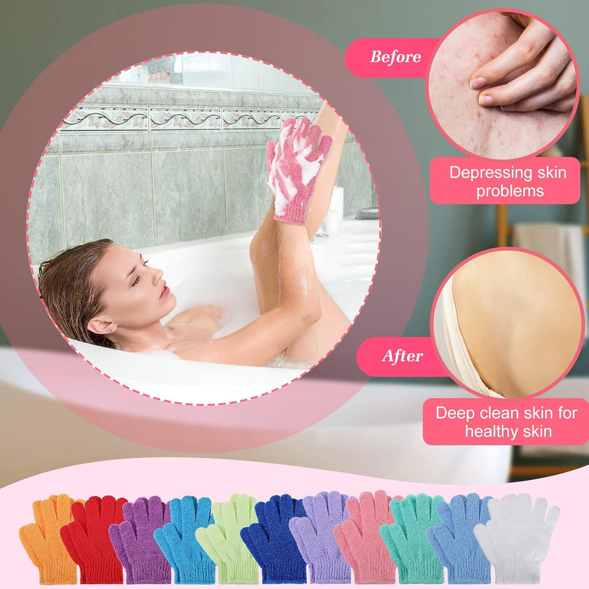 150 Pcs Exfoliating Gloves Bulk for Body Double Sided Exfoliating Shower Gloves for Women Nylon
