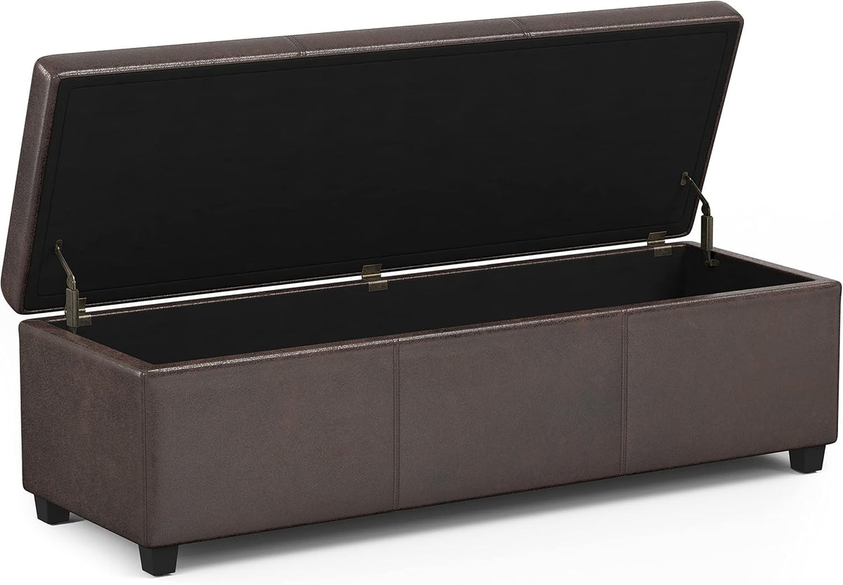 SIMPLIHOME Avalon 54 inch Wide Contemporary Rectangle Extra Large Storage Ottoman Bench in