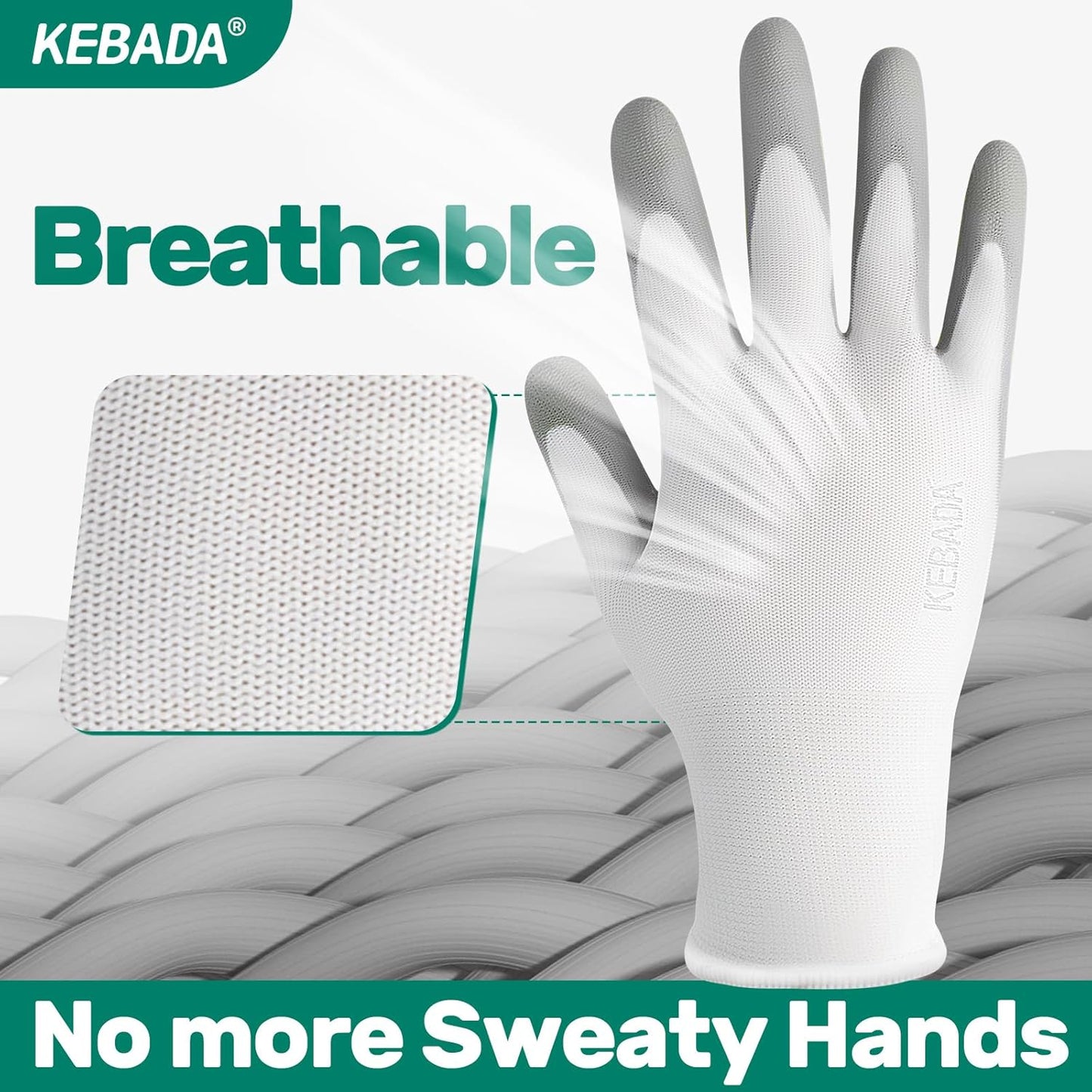 Kebada W1 Work Gloves for Men and Women, 12 Pairs Touchscreen Safety Gloves with Grip, PU-Coated