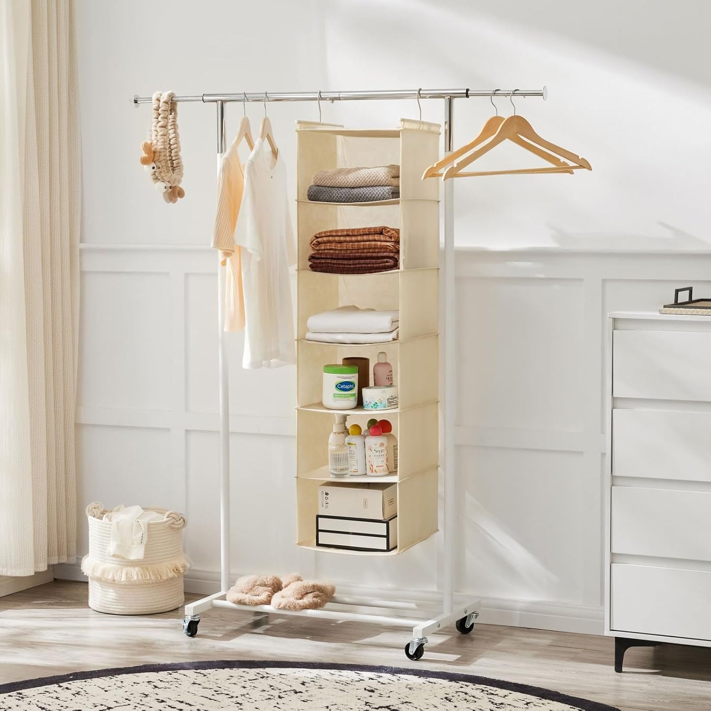 MAX Houser 6 Tier Shelf Hanging Closet Organizer, Cloth Hanging Shelf with 2 Sturdy Hooks for