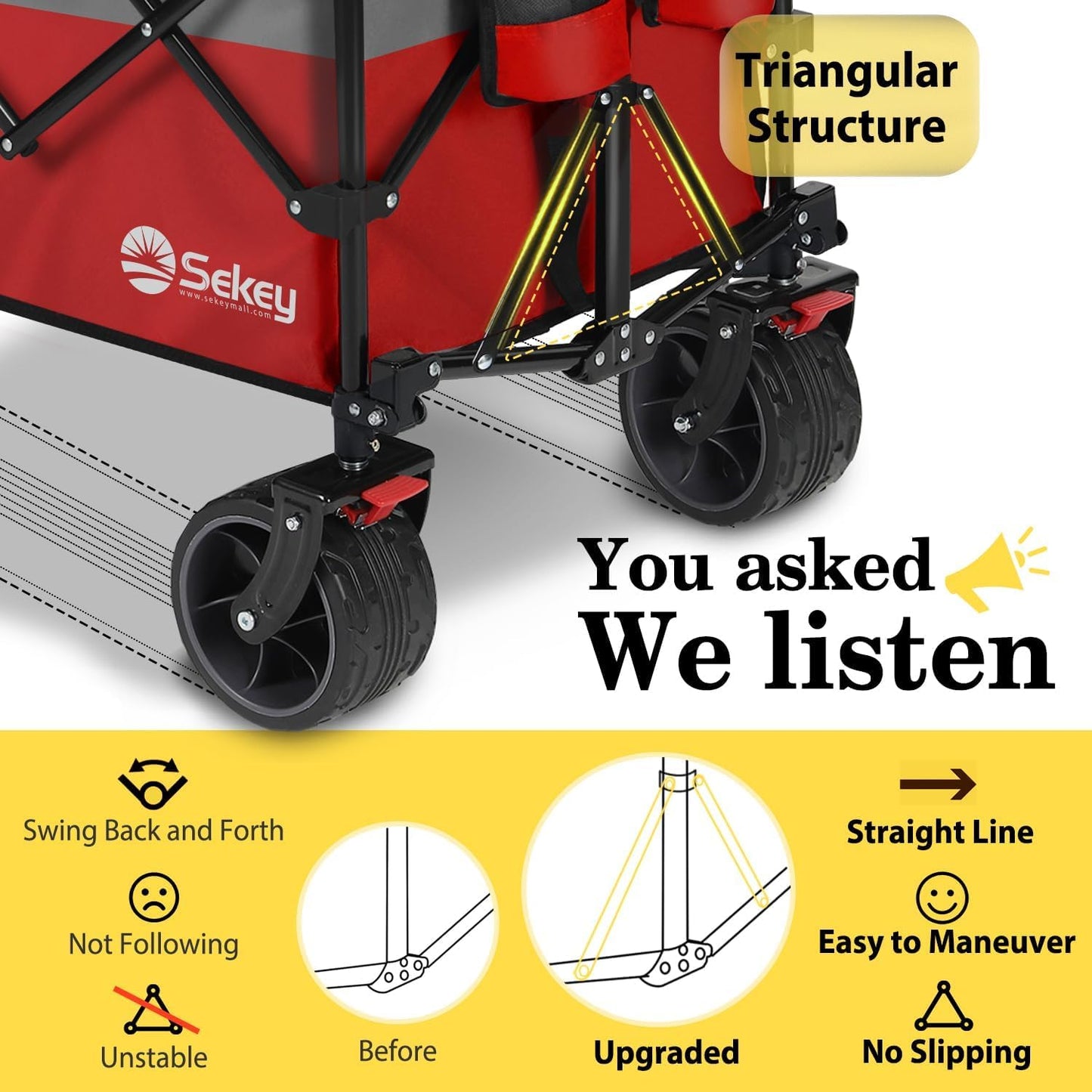 Sekey 48''L Collapsible Foldable Extended Wagon with 440lbs Weight Capacity, Heavy Duty 300L